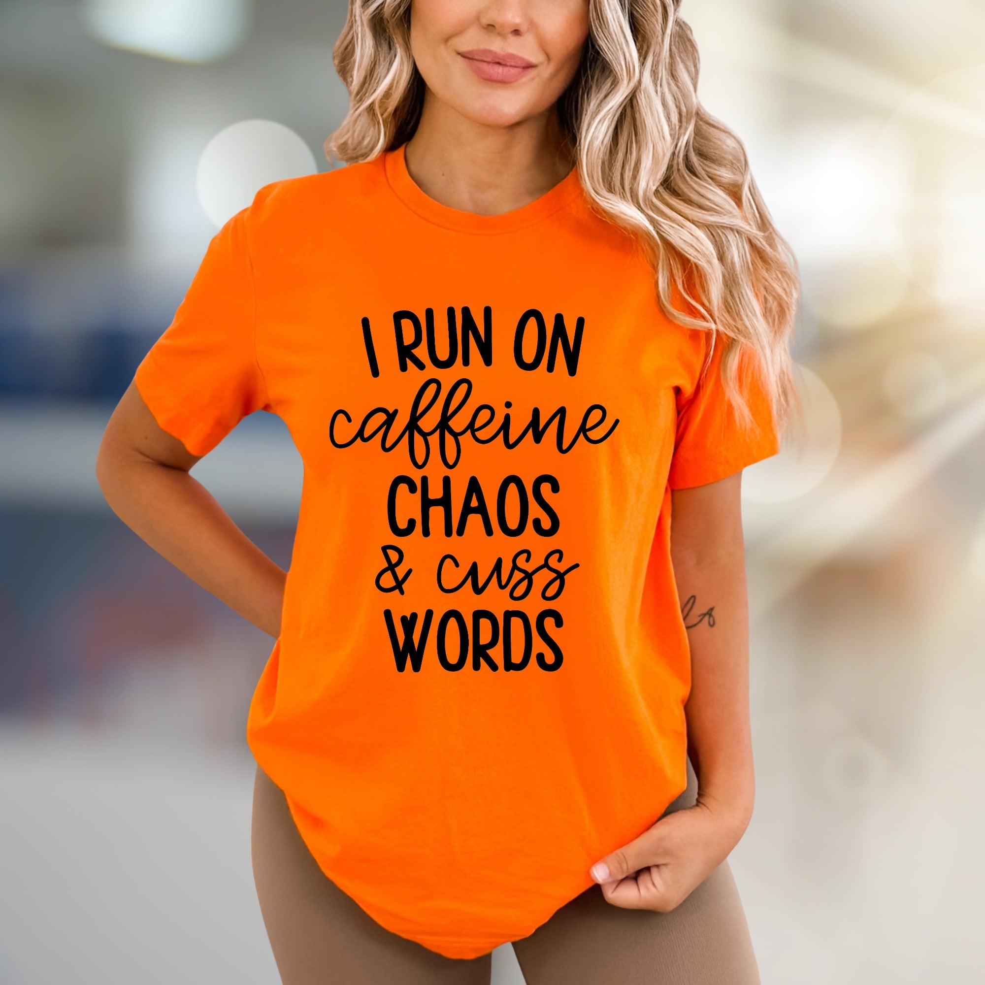"I Run On Caffeine Chaos & Cuss Words" Graphic Tee, a Bold Statement Unise Tee