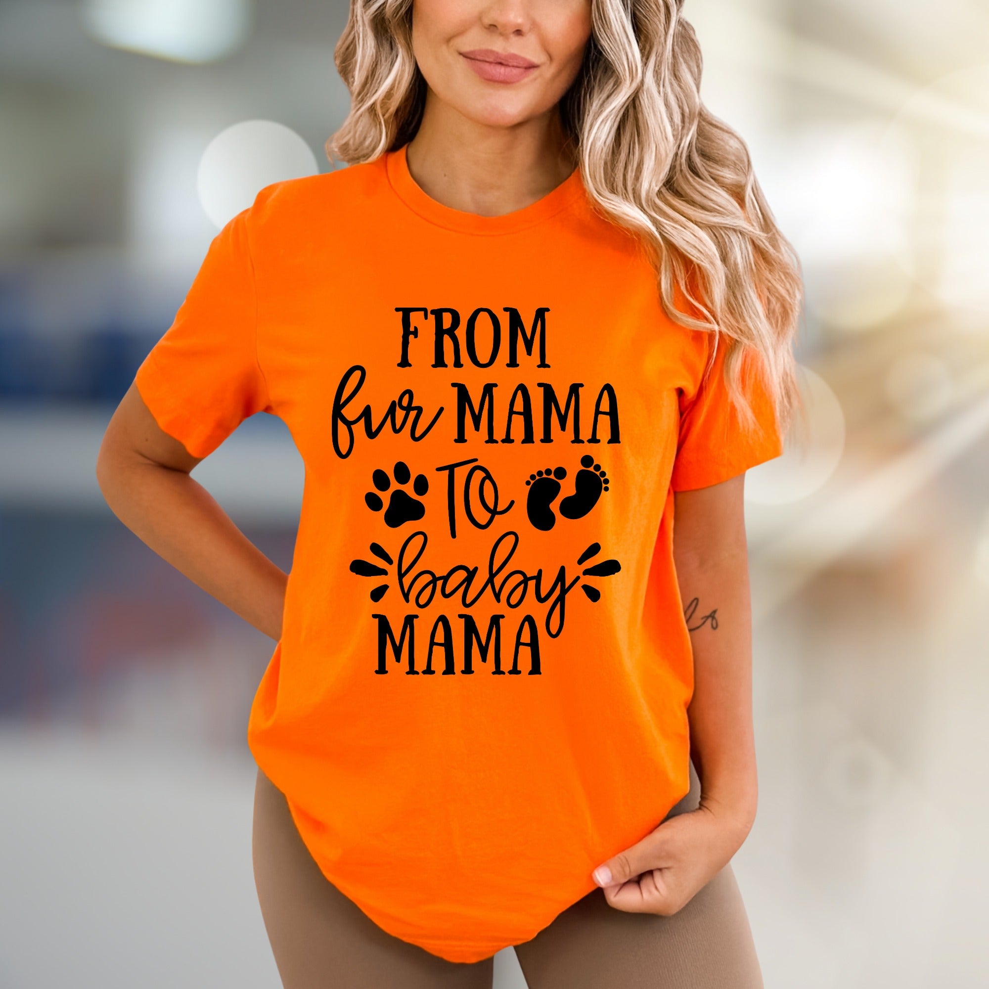"From Fur Mama To Baby Mama" Pregnancy Reveal Graphic Tee, a Heartfelt Gift for New Moms