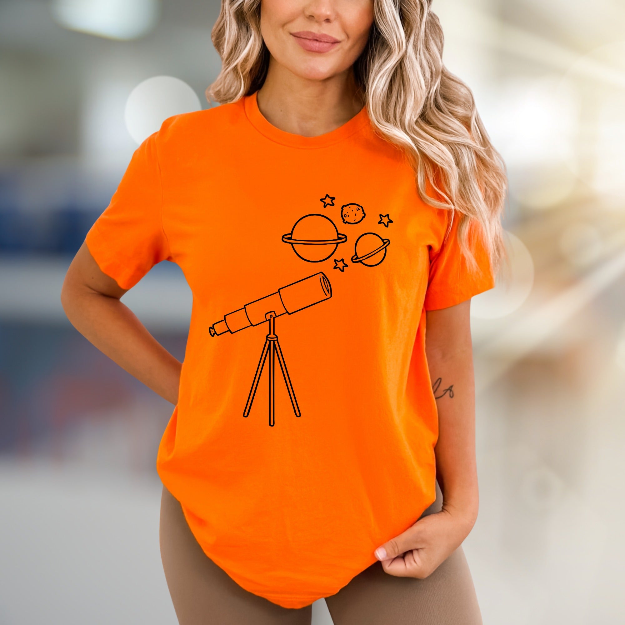 Celestial Telescope Galactic Graphic Tee, a Stargazer's Pick for Space Enthusiasts