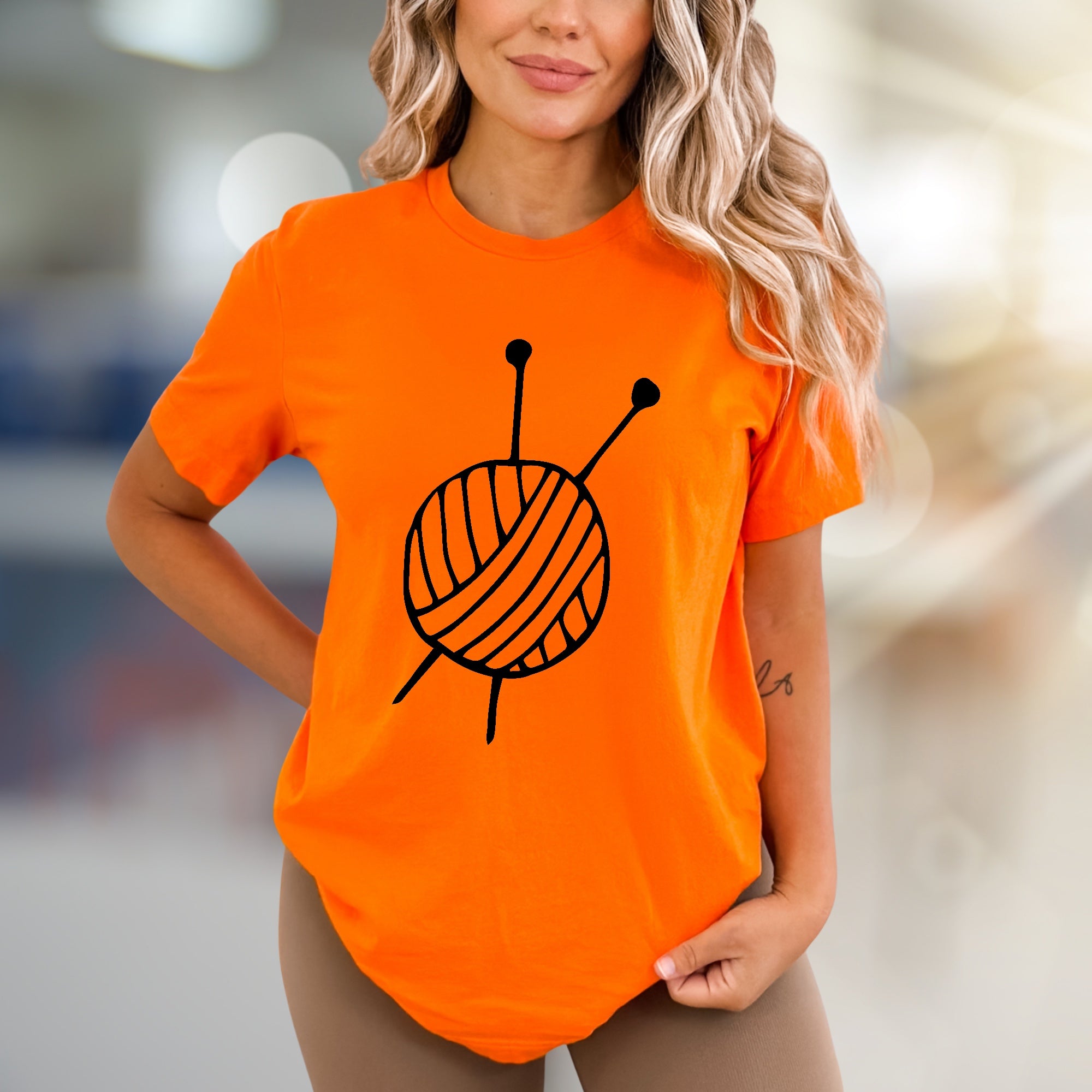 Yarn Ball & Knitting Needles Graphic Tee, A Crafter's Pick for Fiber Artists