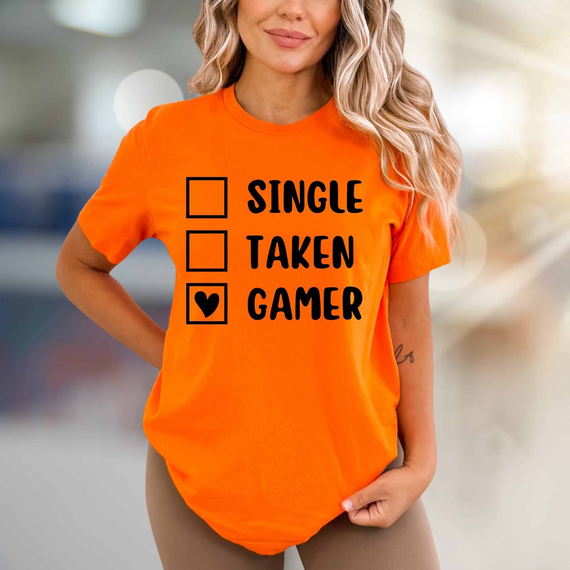 "Single, Taken, Gamer" Checklist Graphic Tee, a Witty Statement for Gamers