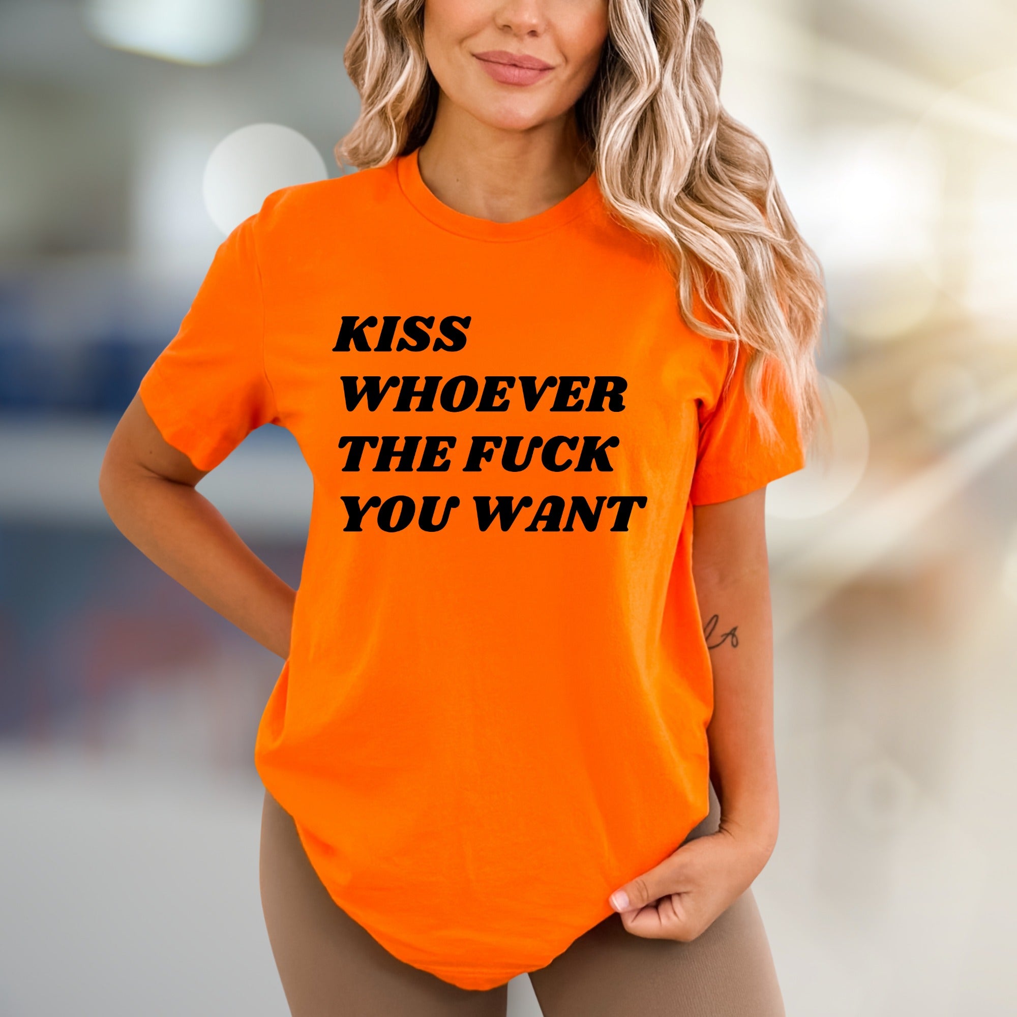 "Kiss Whoever The F*** You Want" Bold Statement Graphic Tee, a Rebellious Pick for Free Spirits