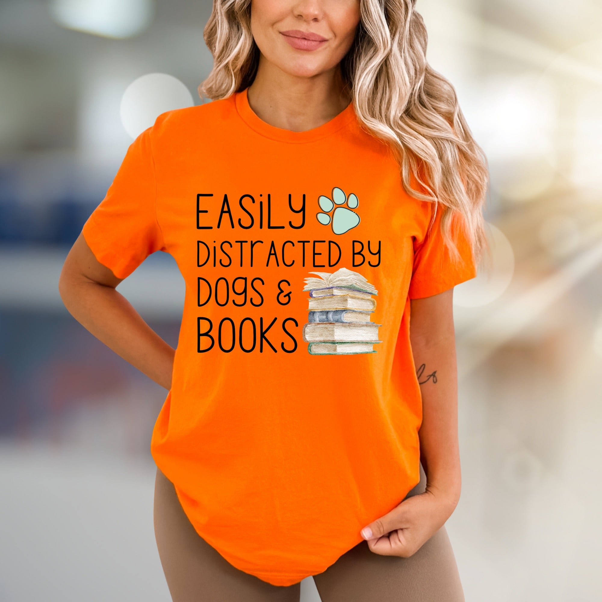 "Easily Distracted by Dogs & Books" Cozy Graphic Tee, a Pet Lover's Pick for Readers