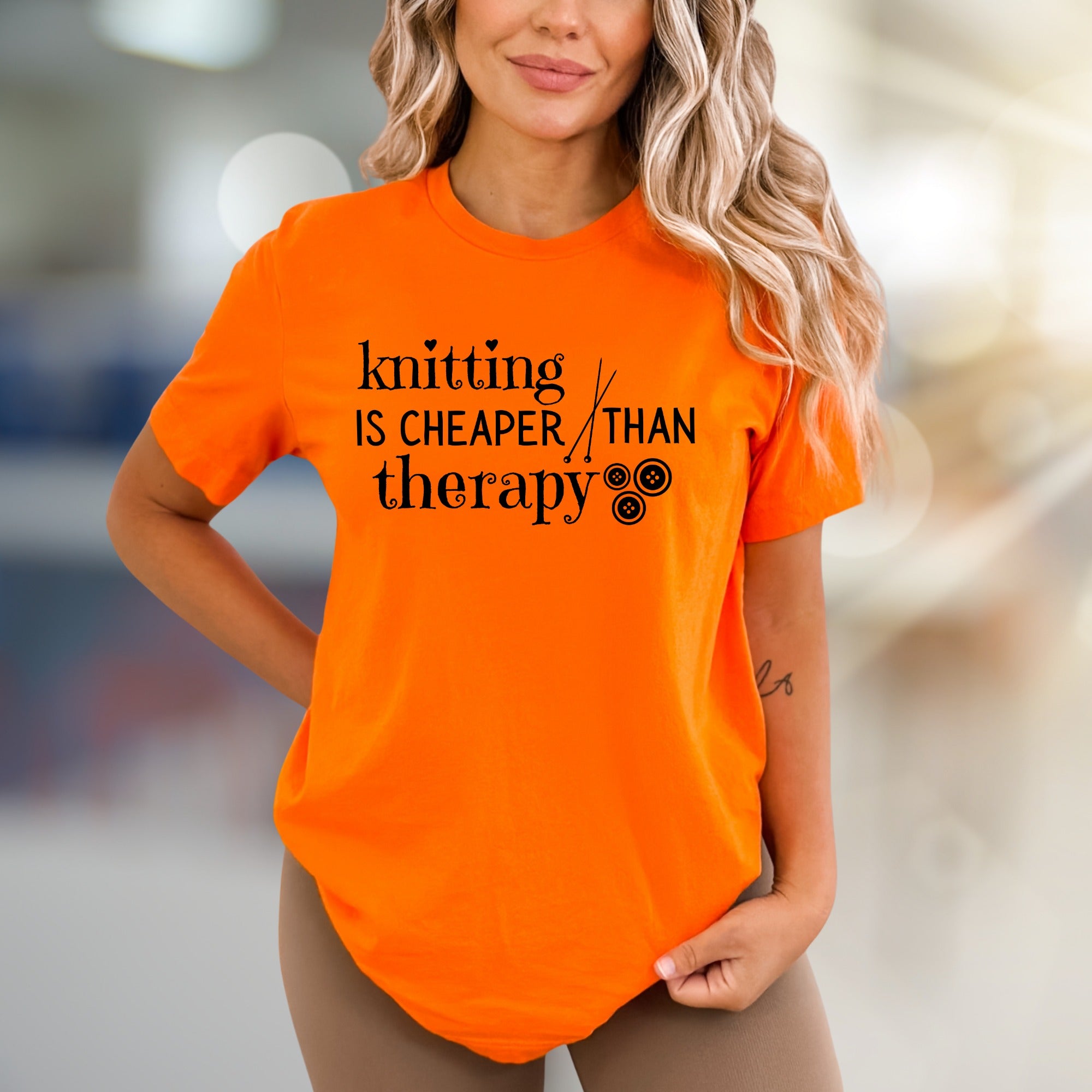 "Knitting is Cheaper Than Therapy" Crafty Graphic Tee, A Creative Comfort Pick for Makers