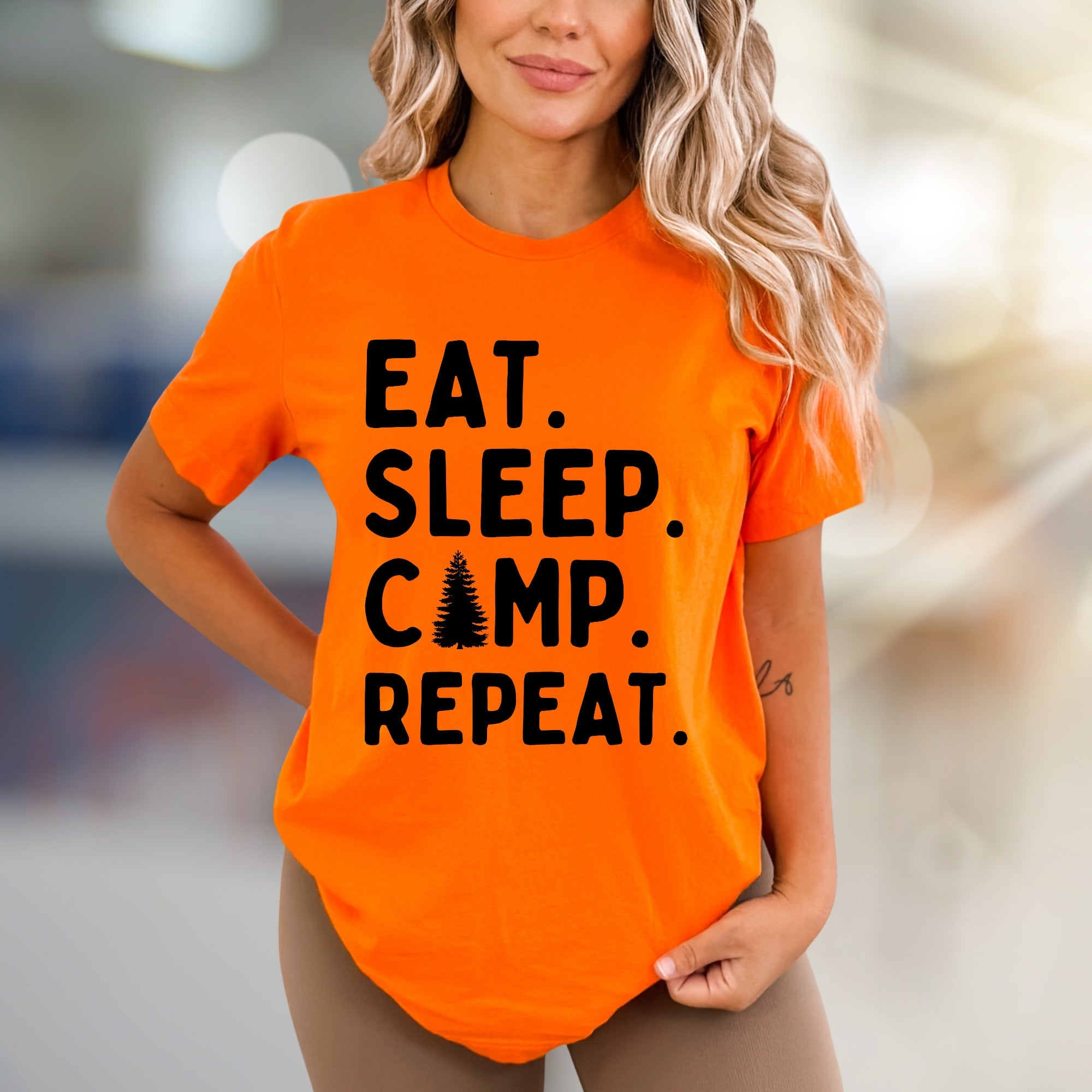 "Eat Sleep Camp Repeat" Outdoors Graphic Tee, a Nature Lover's Pick for Adventurers