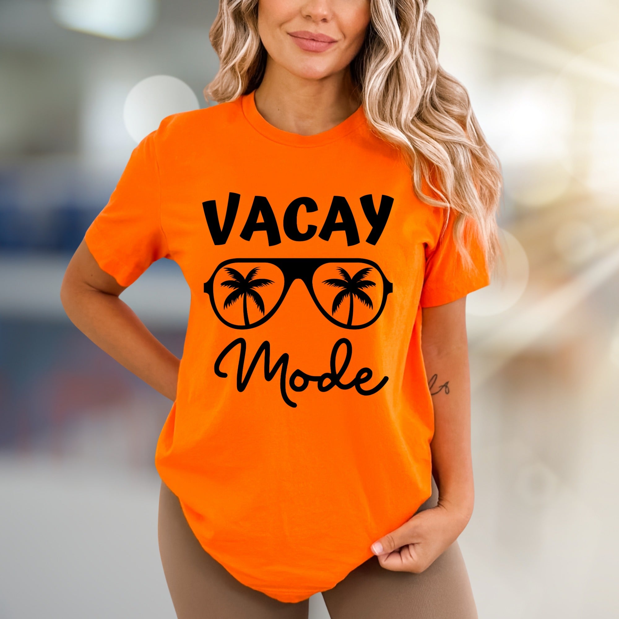 "Vacay Mode" Tropical Sunglasses Graphic Tee, a Relaxed Beach Pick for Travelers