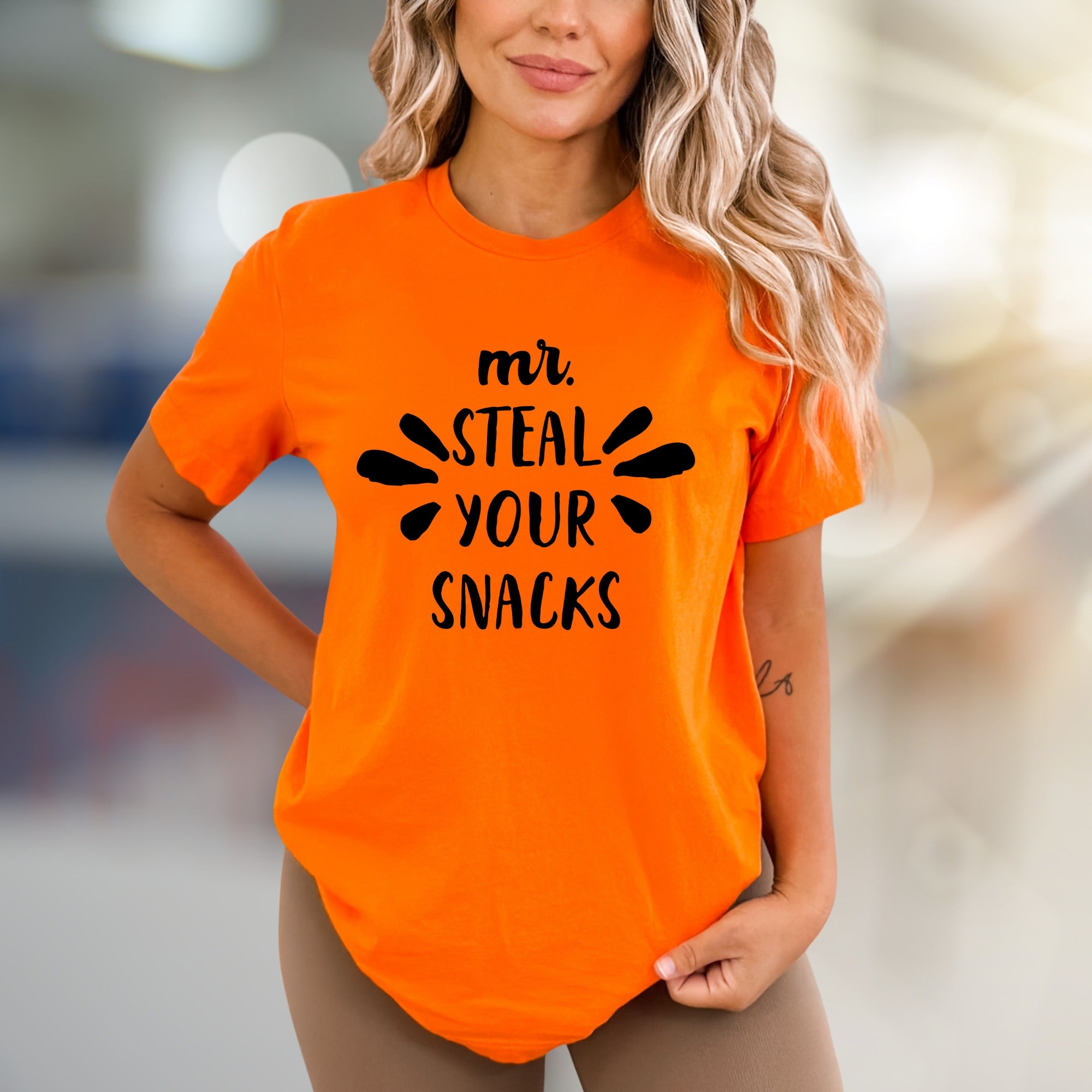 "Mr. Steal Your Snacks" Funny Graphic Tee, a Playful Pick for Snack Lovers