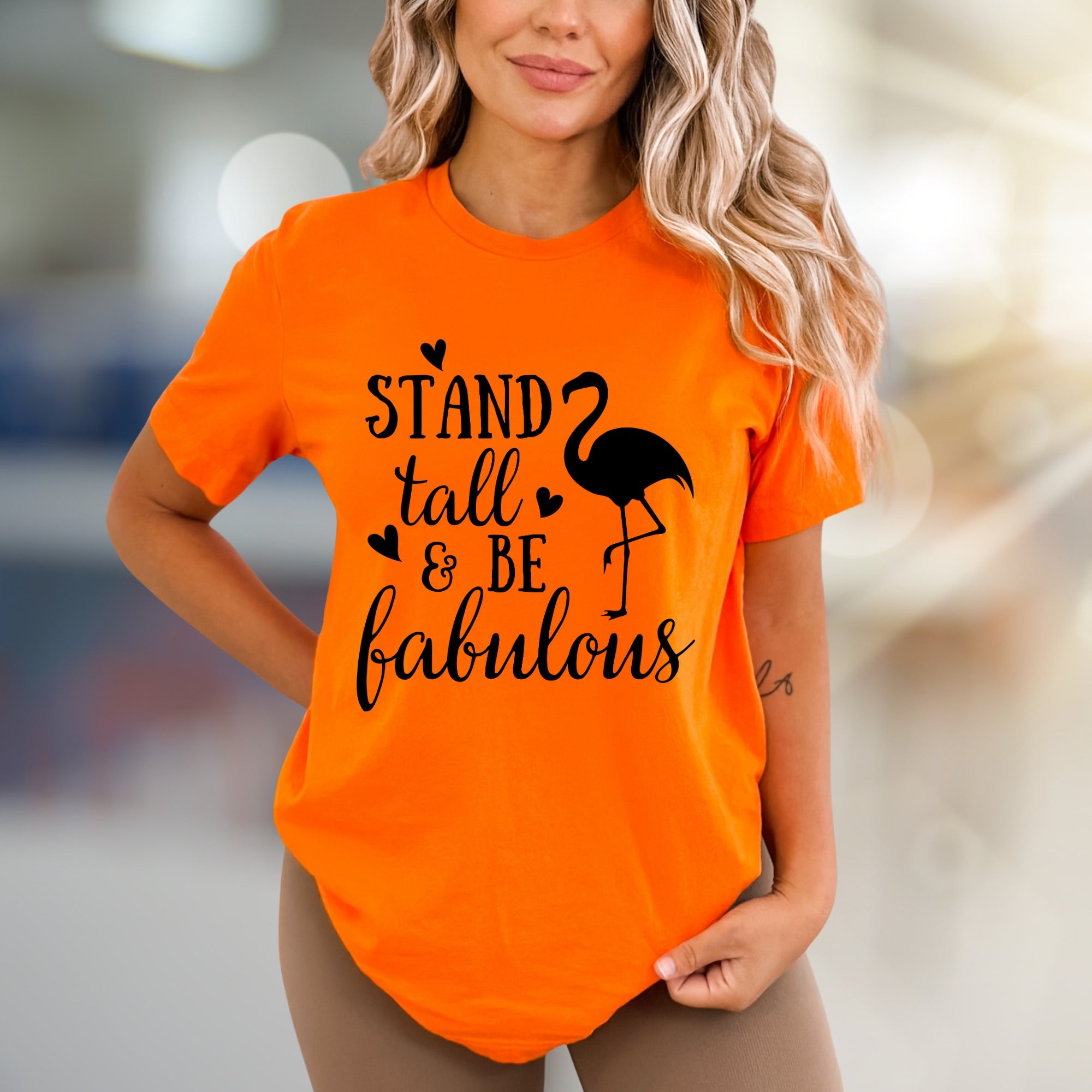 "Stand Tall & Be Fabulous" Flamingo Graphic Tee, a Positive Vibe Pick for Everyday Wear