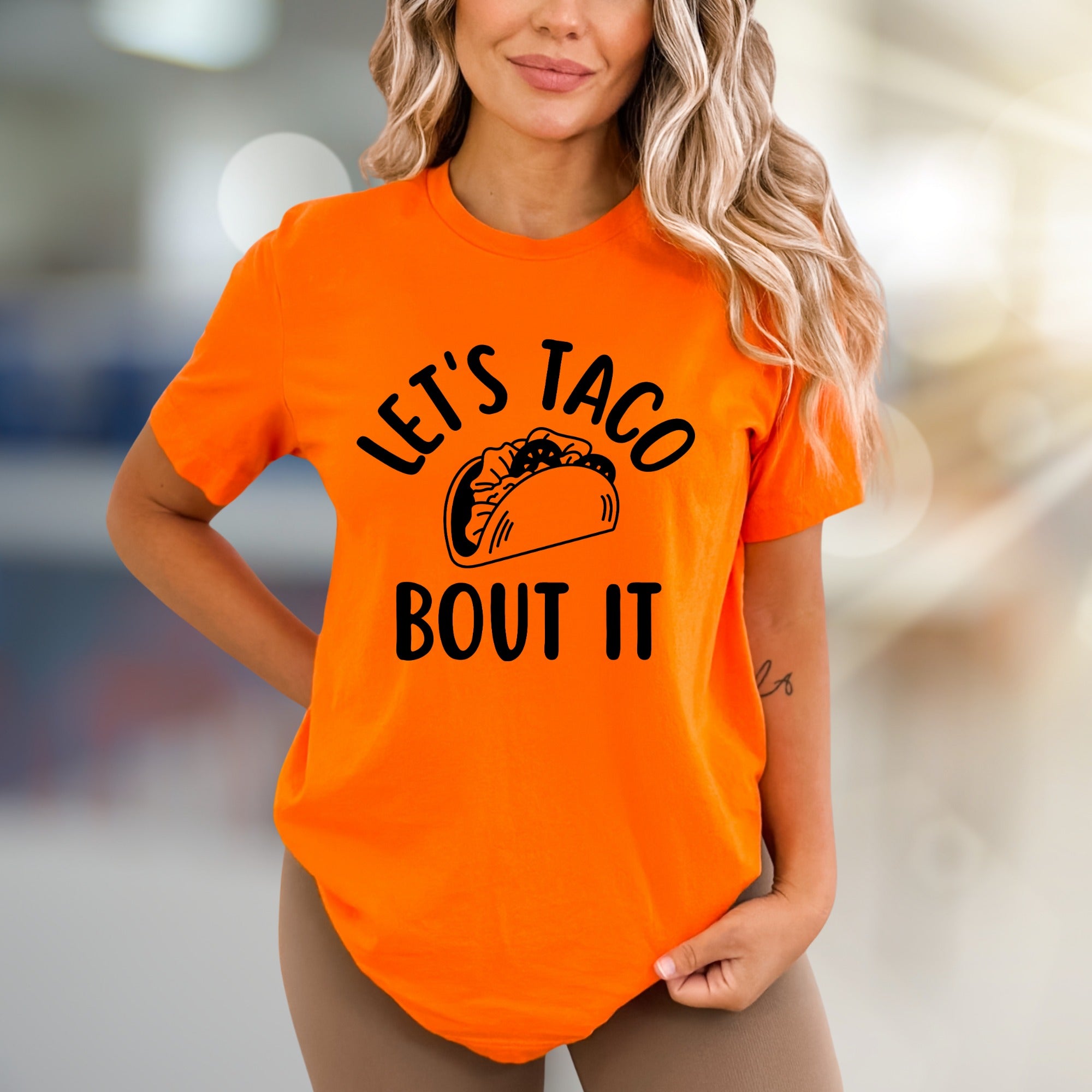 "Let's Taco Bout It" Fun Foodie Graphic Tee, a Casual Pick for Taco Lovers