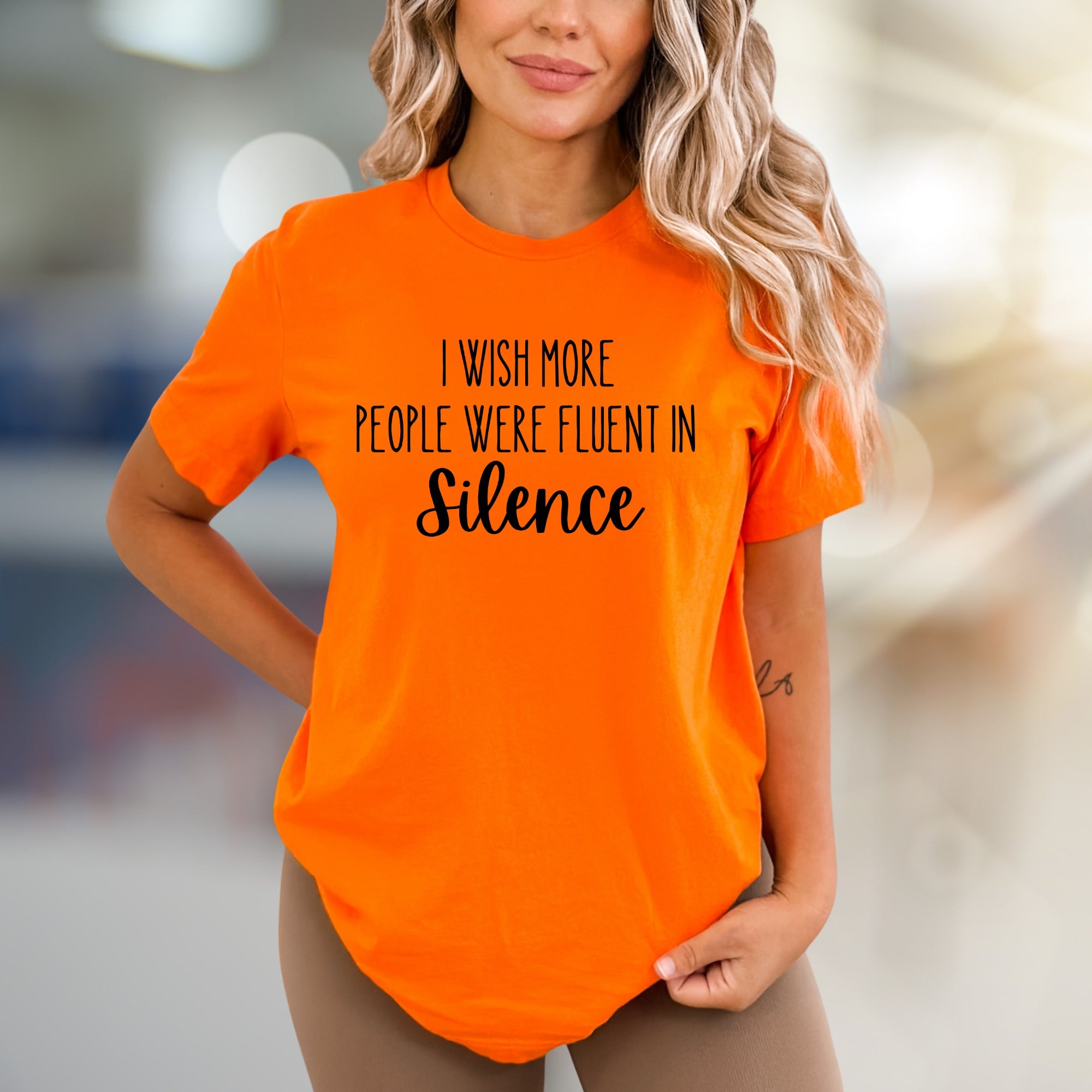 "I Wish More People Were Fluent in Silence" Sarcastic Graphic Tee, a Witty Pick for Introverts
