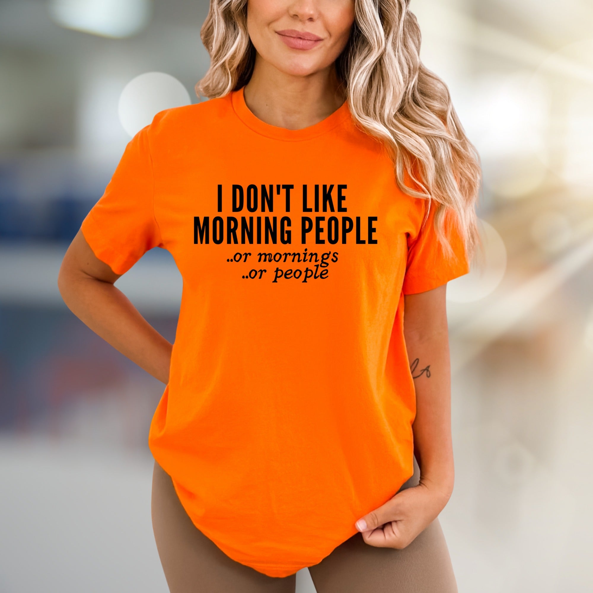 "I Don't Like Morning People" Funny Graphic Tee, a Witty Pick for Introverts