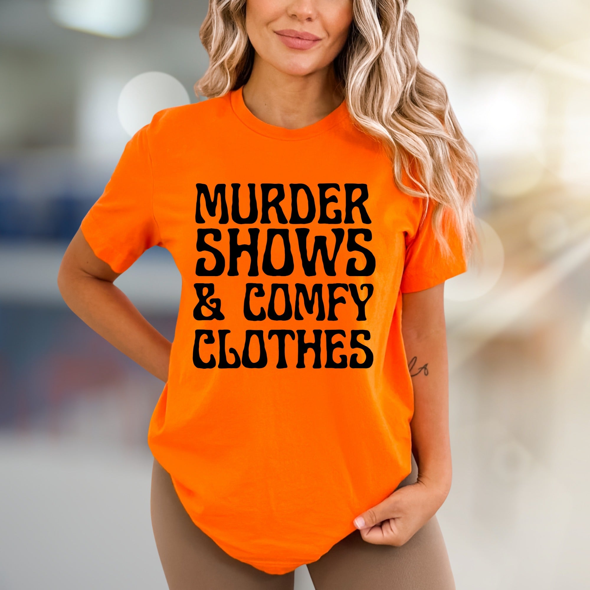 "Murder Shows & Comfy Clothes" Cozy Graphic Tee, a Lounge Lover's Pick for True Crime Fans