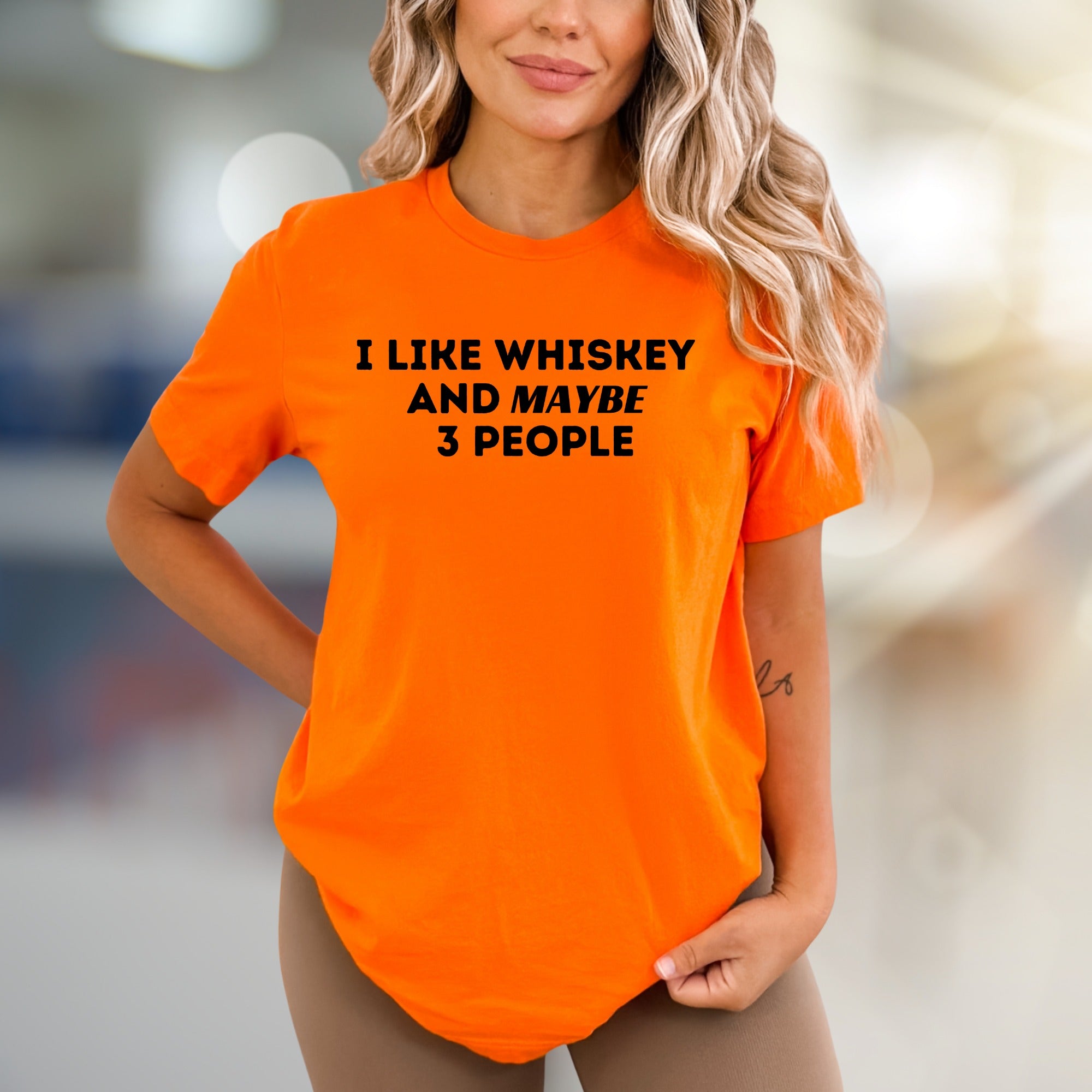 "I Like Whiskey And Maybe 3 People" Statement Graphic Tee, a Humorous Pick for Social Introverts