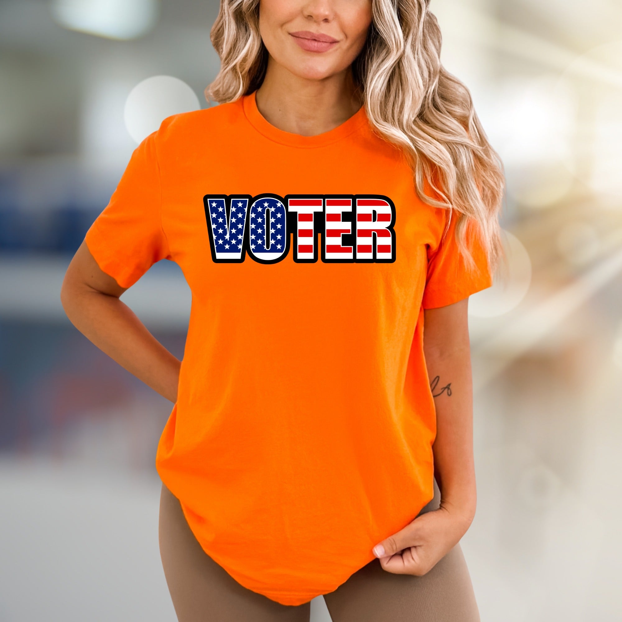 "VOTER" American Flag Graphic Tee, a Patriotic Pick for Engaged Citizens