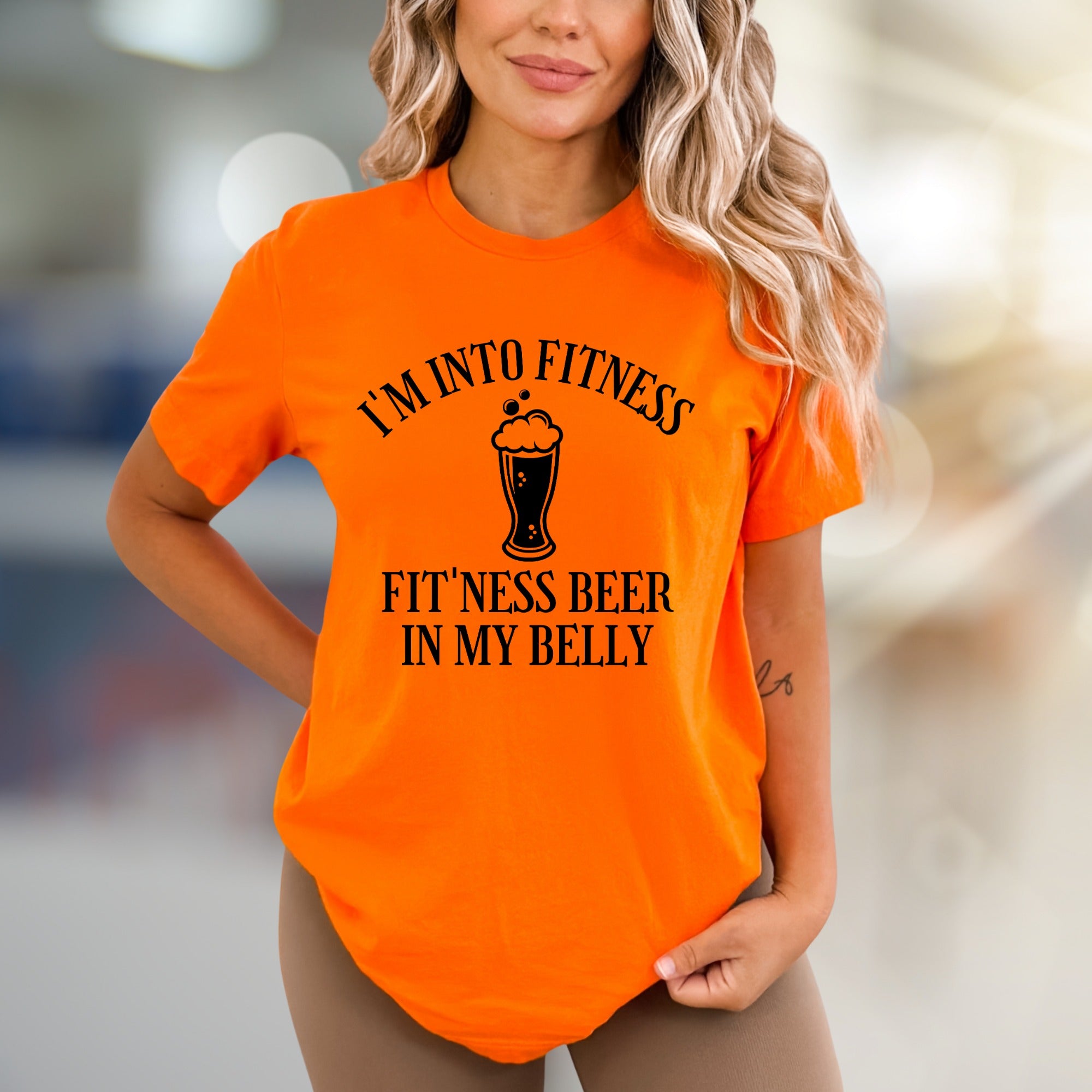 "I'm Into Fitness Fit'ness Beer In My Belly" Funny Beer Graphic Tee, A Humor-Filled Statement for Casual Wear