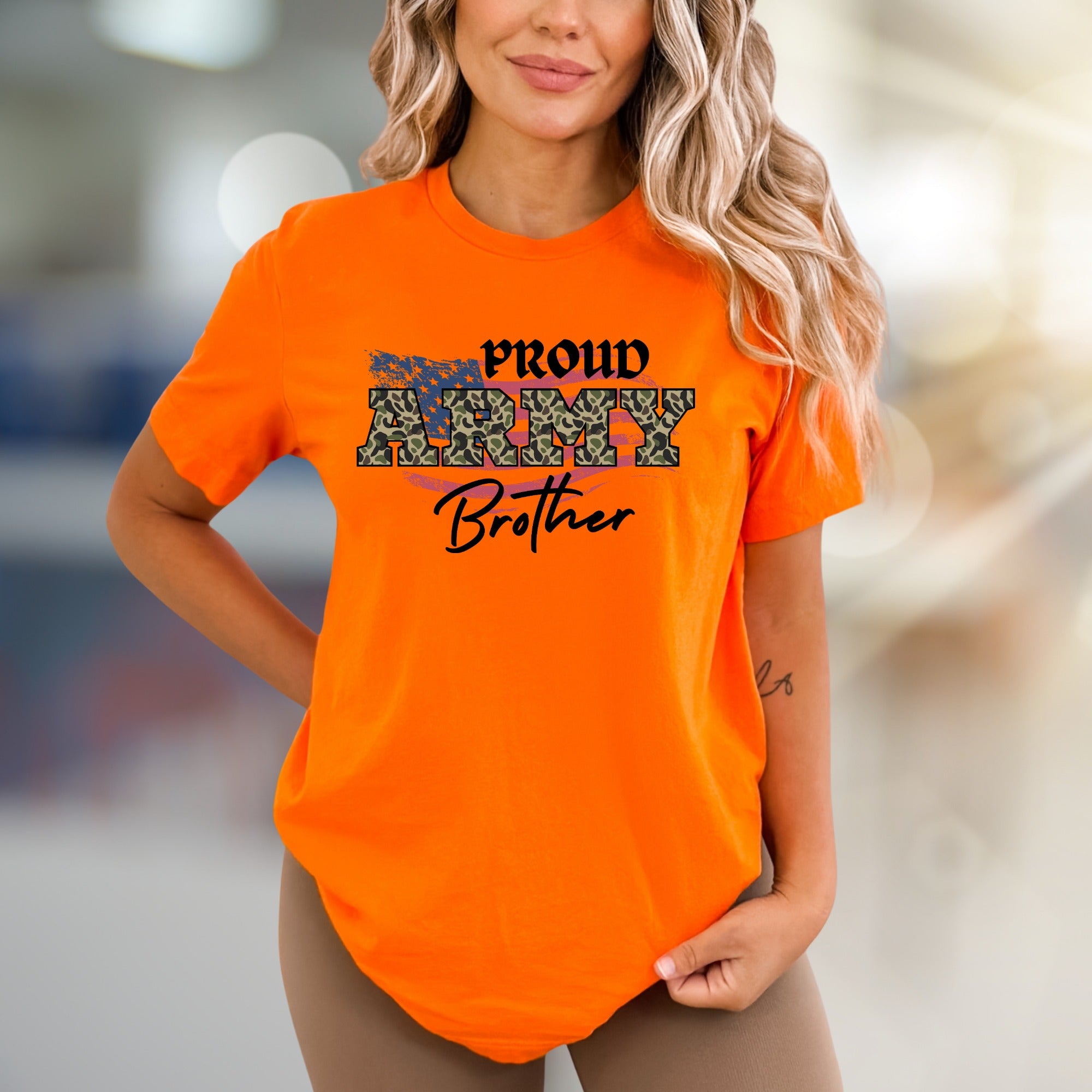 "Proud Army Brother" Camouflage Graphic Tee, a Patriotic Pick for Family