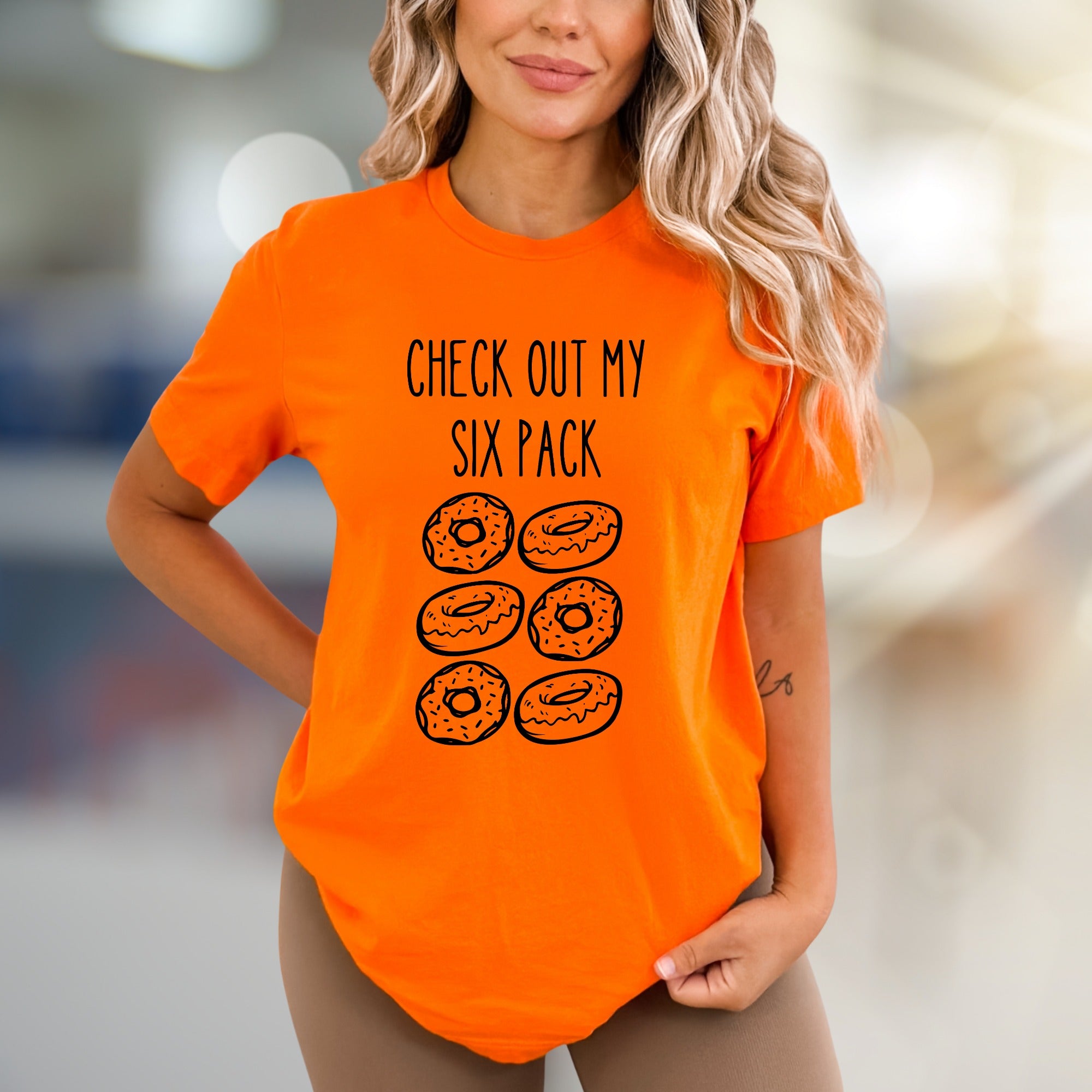 "CHECK OUT MY SIX PACK" Donut Lover Graphic Tee, a Funny Foodie Pick for Anyone