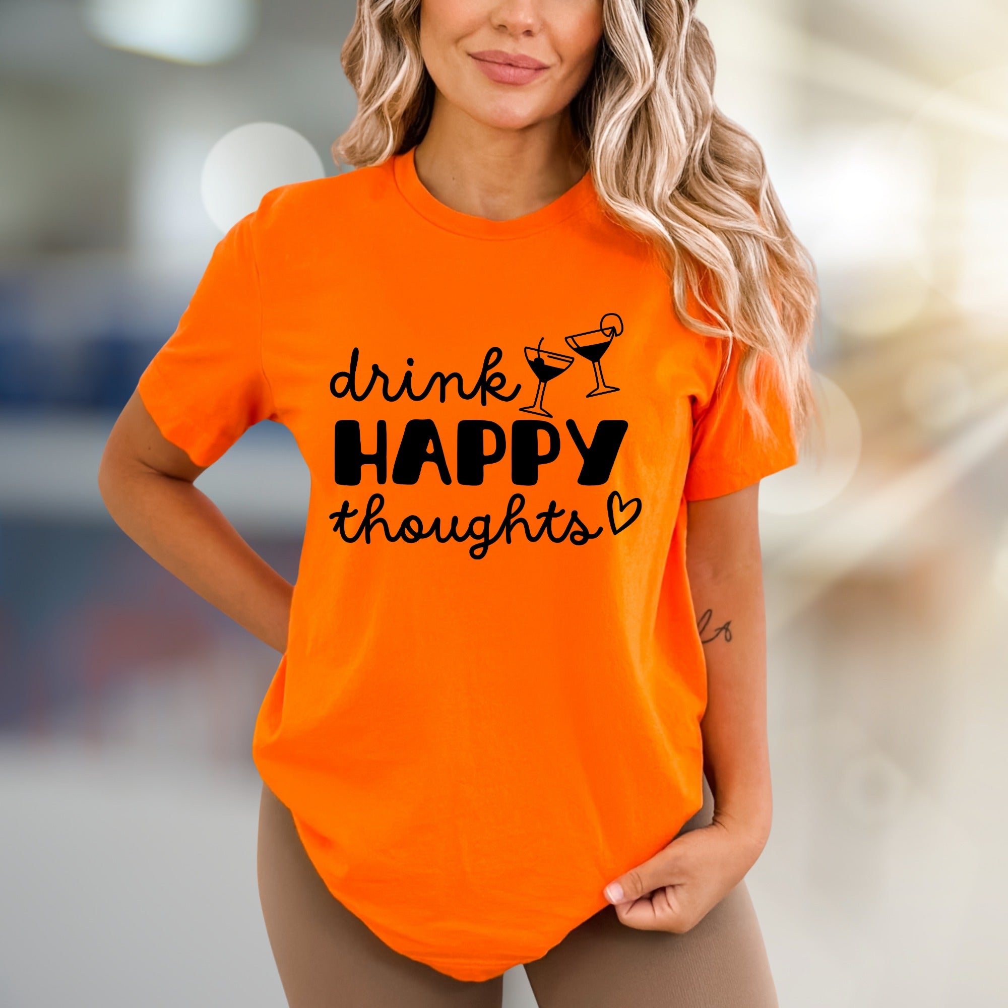 "Drink Happy Thoughts" Cocktail Graphic Tee, a Positive Vibe Pick for Everyone