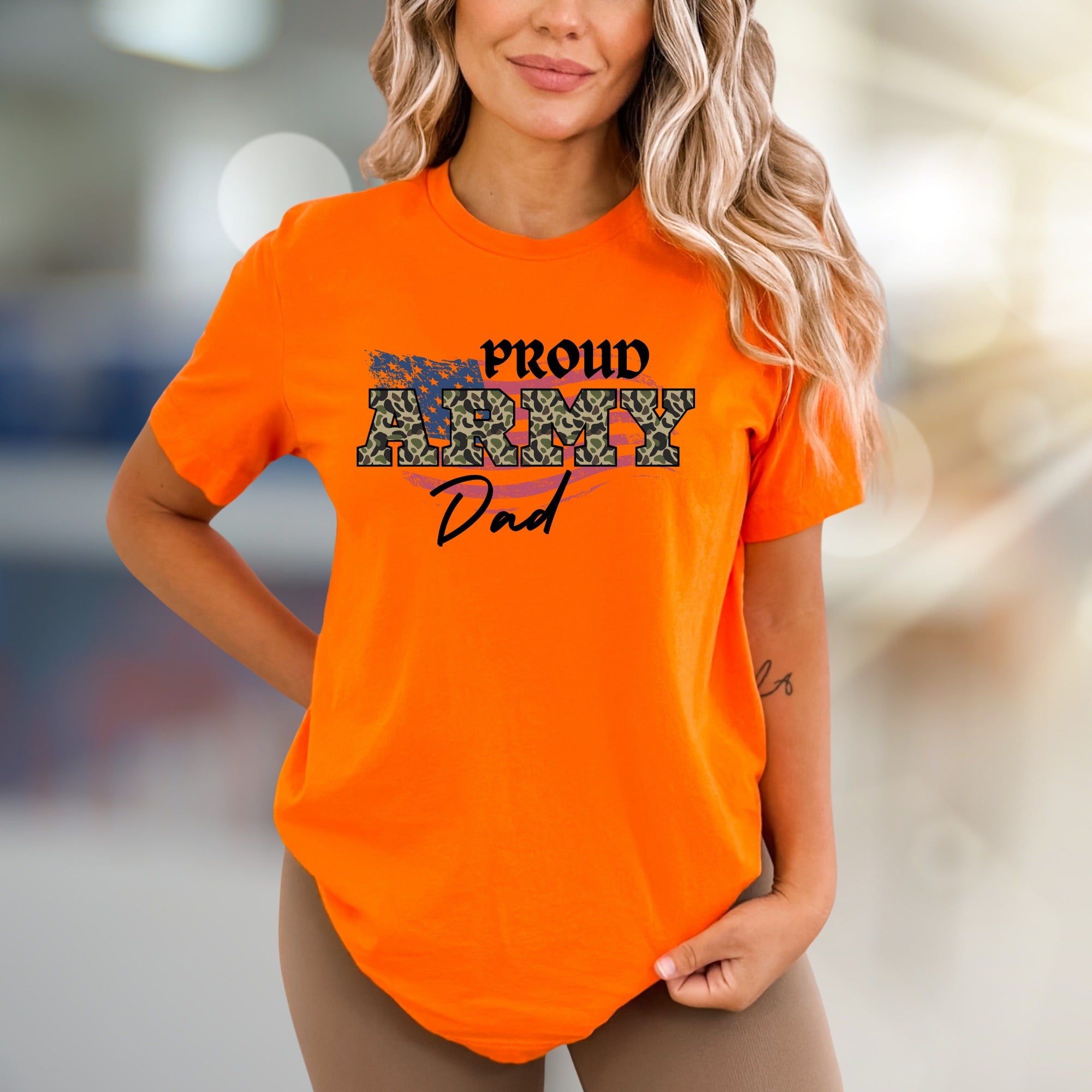 "Proud Army Dad" Military Camo Graphic Tee, a Patriotic Pick for Supporters