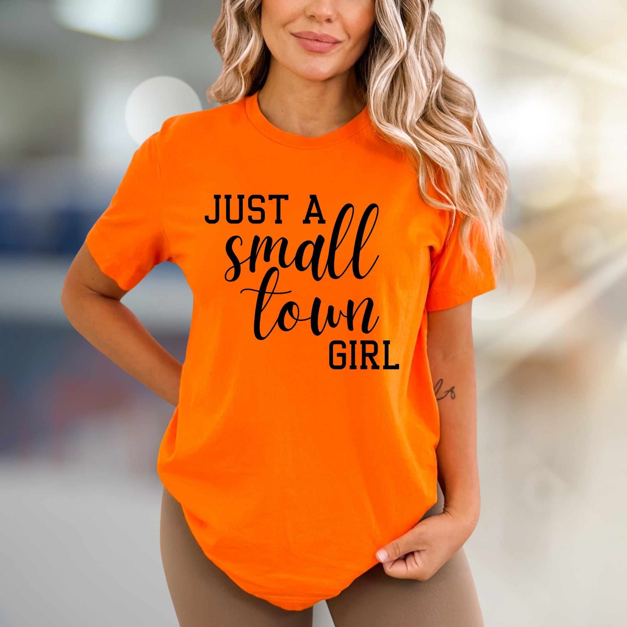 "JUST A SMALL TOWN GIRL" Script Graphic Tee, a Nostalgic Pick for Her