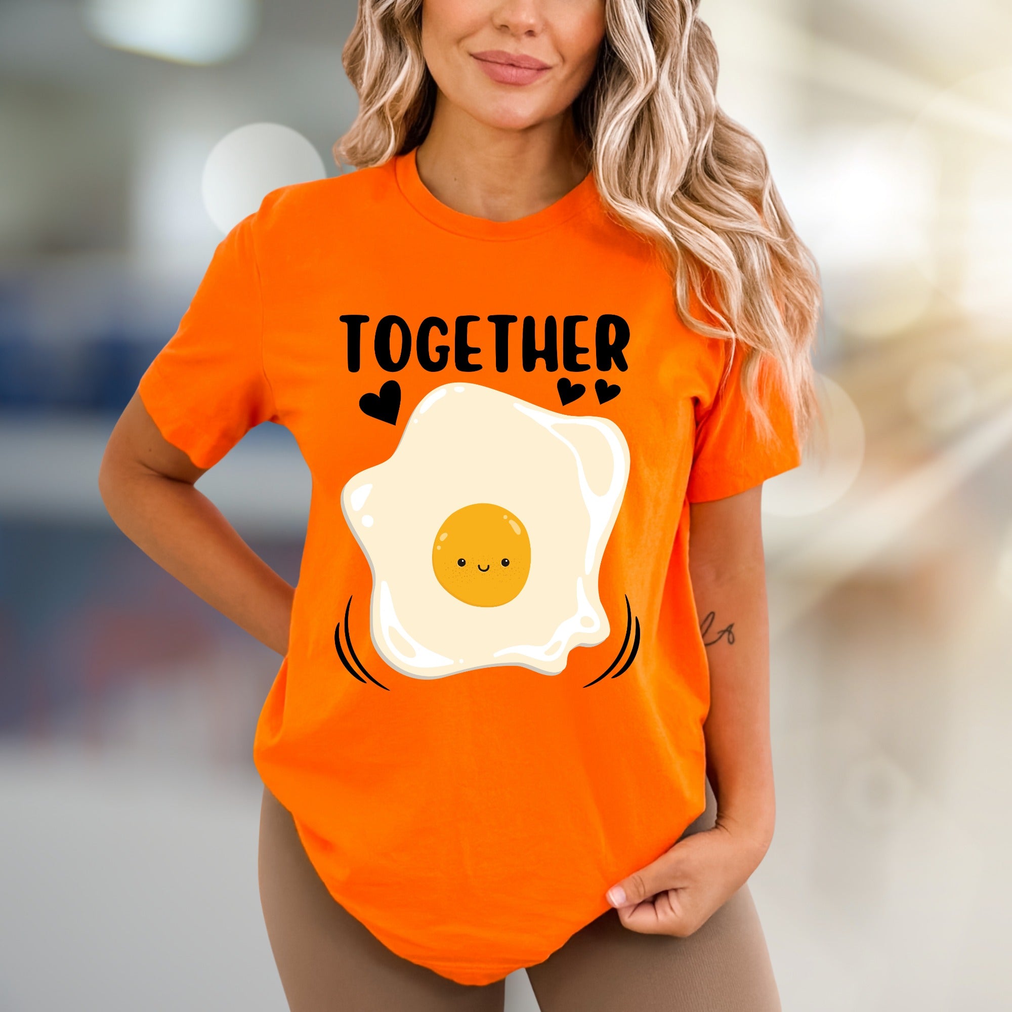 "TOGETHER" Cute Fried Egg Graphic Tee, A Playful Matching Pick for Couples
