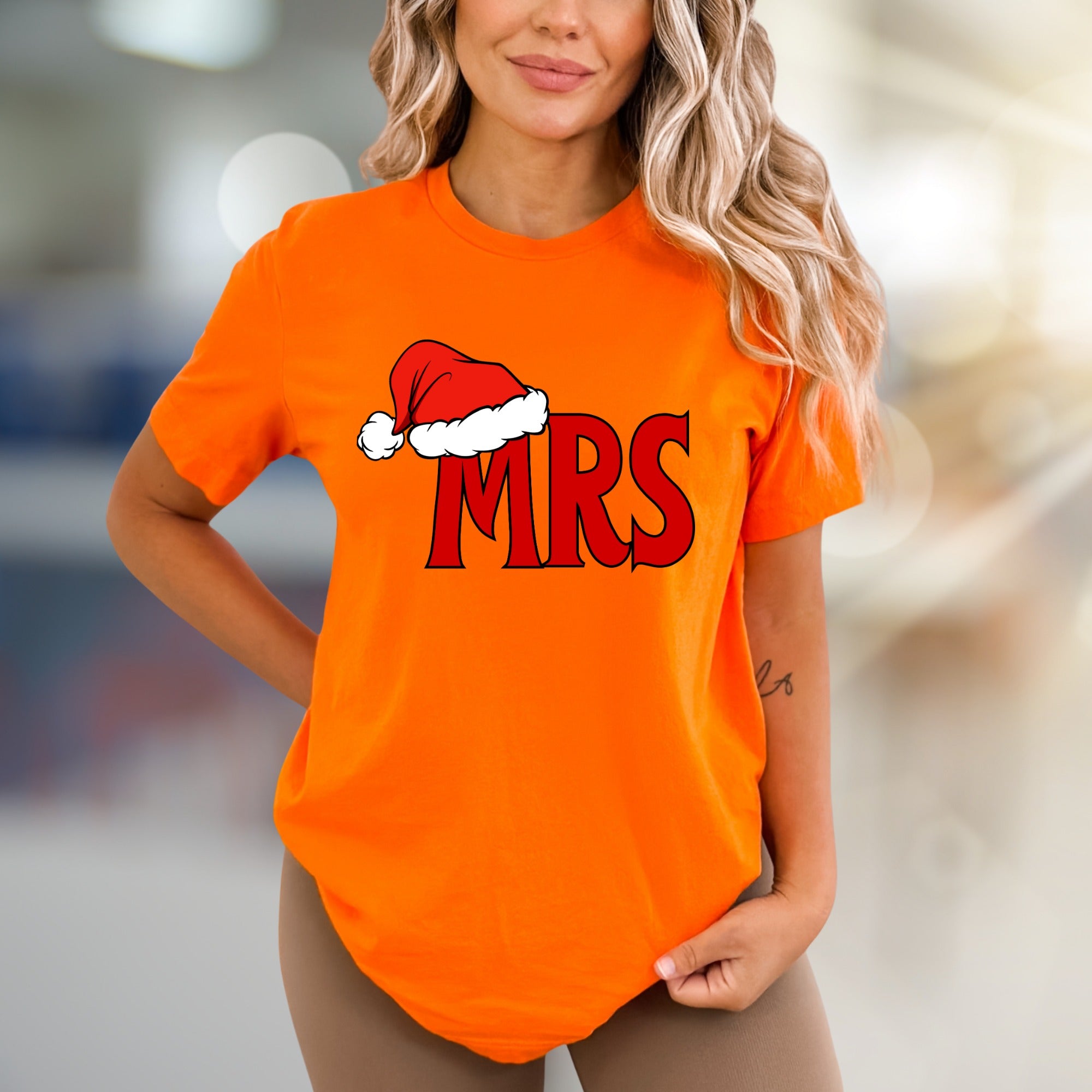 "MRS." with Santa Hat Holiday Graphic Tee, A Festive Couple's Pick for Her