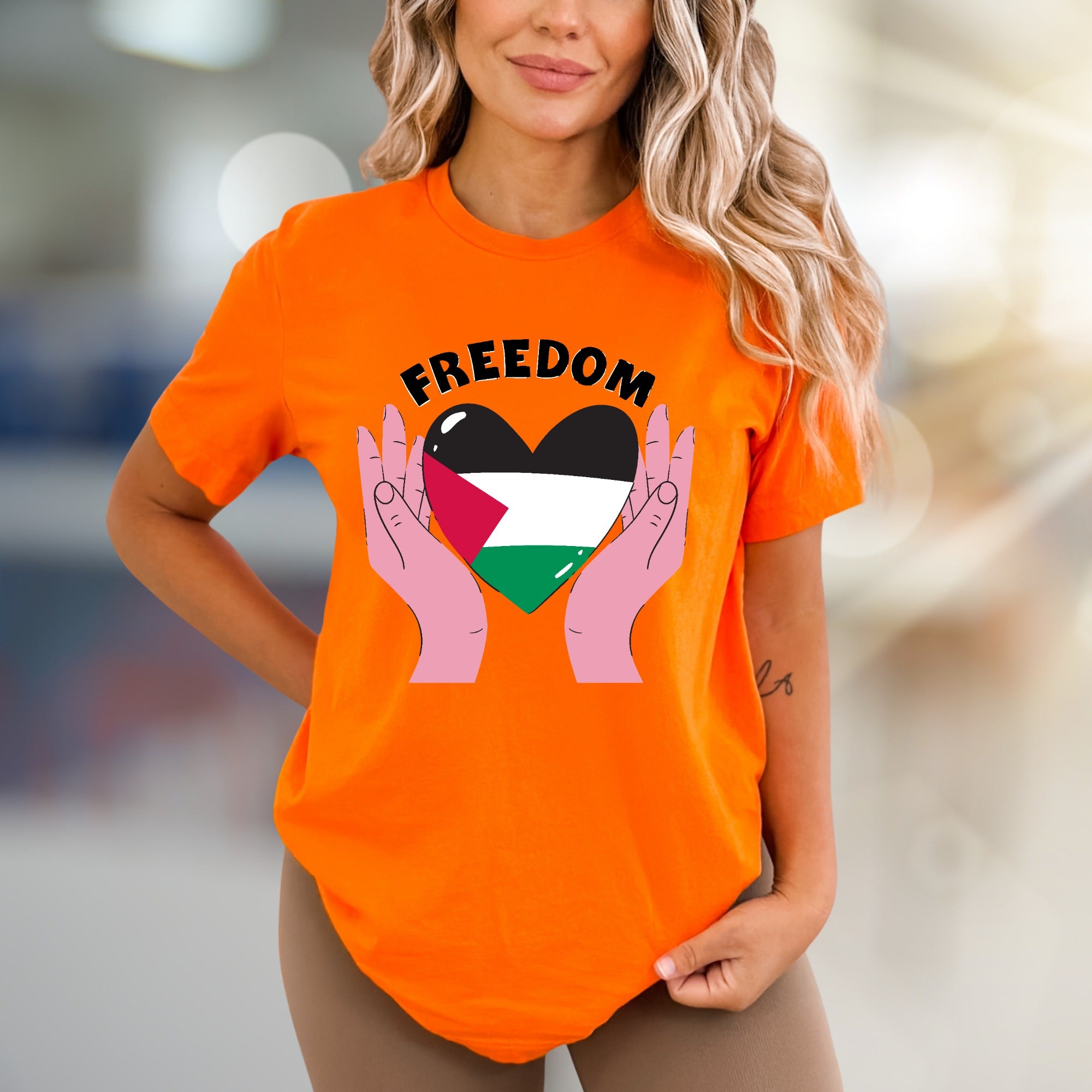 "FREEDOM" Palestine Flag Heart Graphic Tee, a Solidarity Pick for Advocates