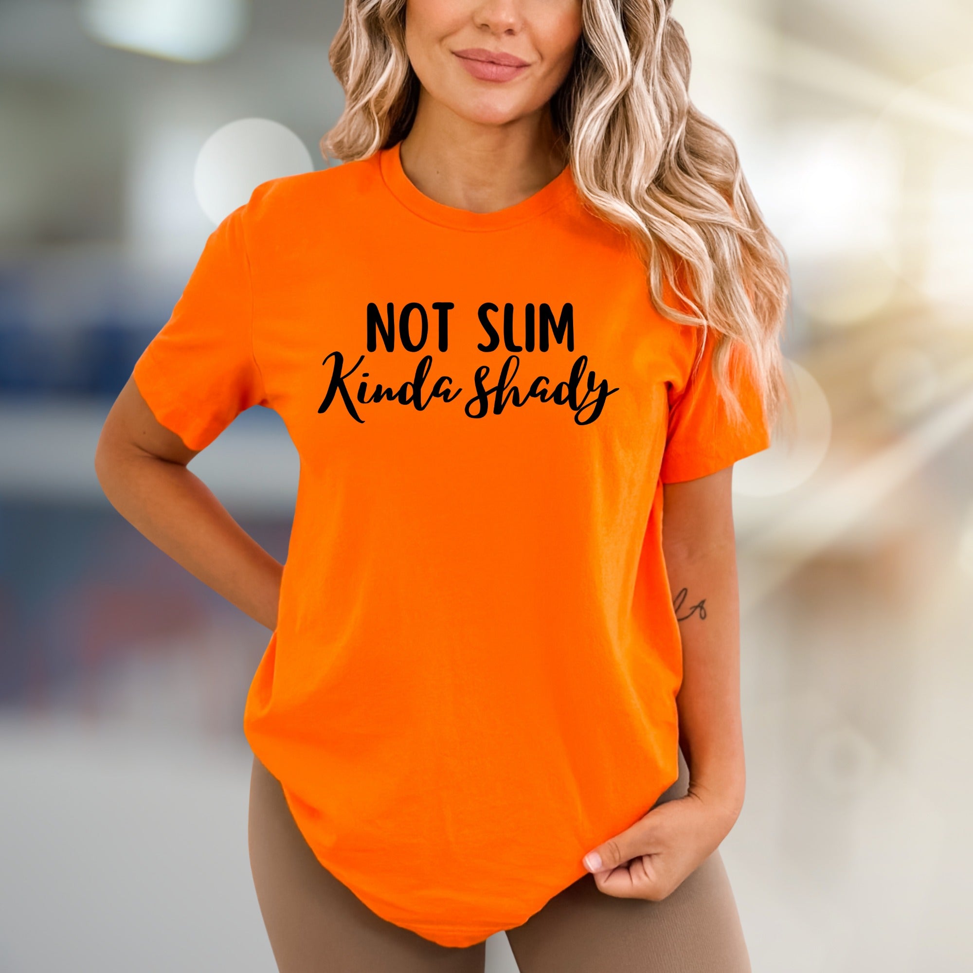"NOT SLIM Kinda Shady" Sassy Slogan Graphic Tee, a Humorous Pick for Fun-Loving Individuals