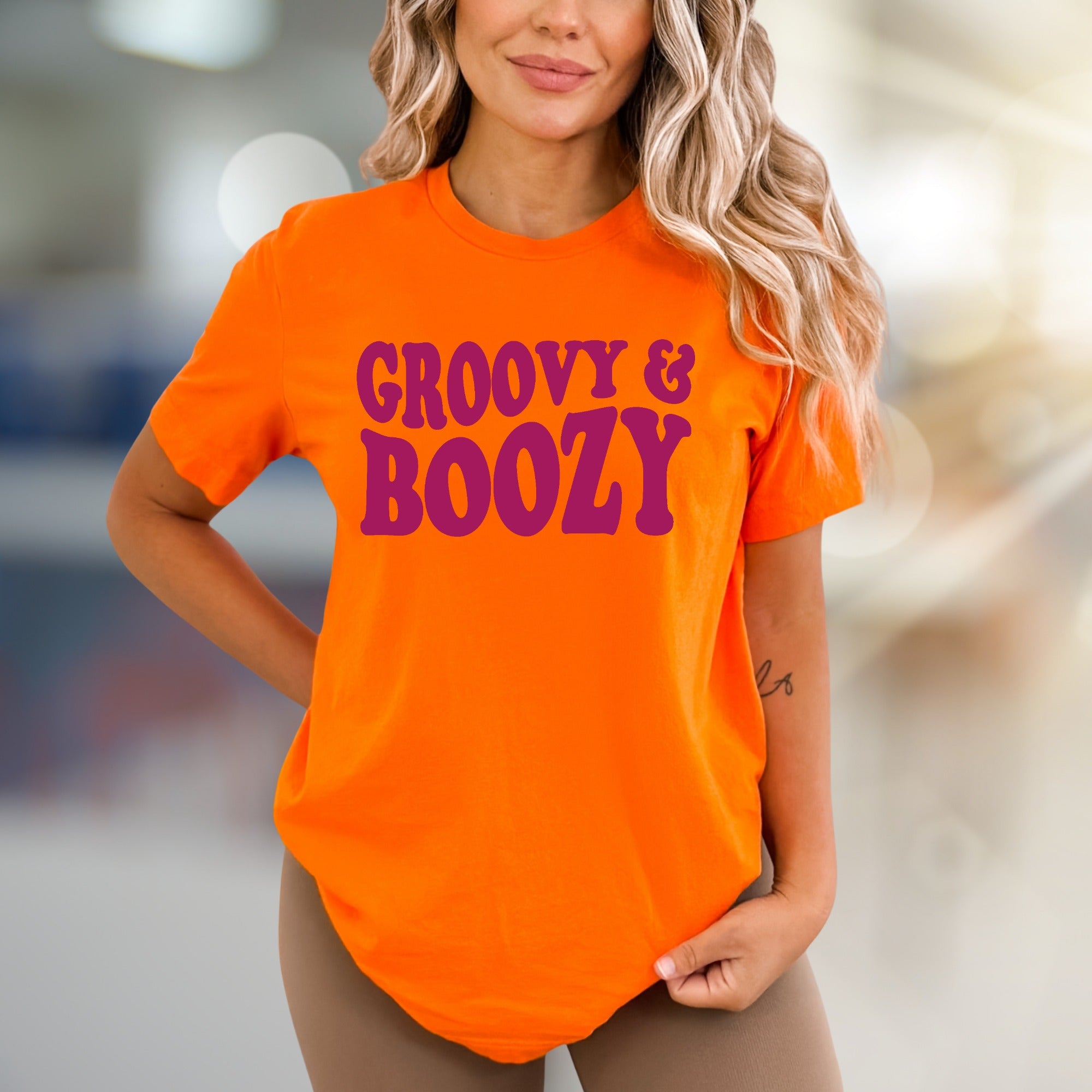 "Groovy & Boozy" Retro Fun Graphic Tee, a Party Vibe Pick for Free Spirits
