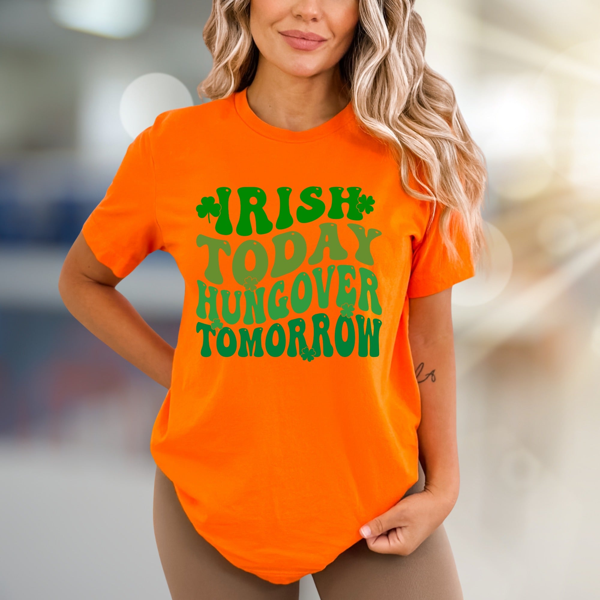 "Irish Today Hungover Tomorrow" Retro Fun Graphic Tee for St. Patrick's Day Cheer