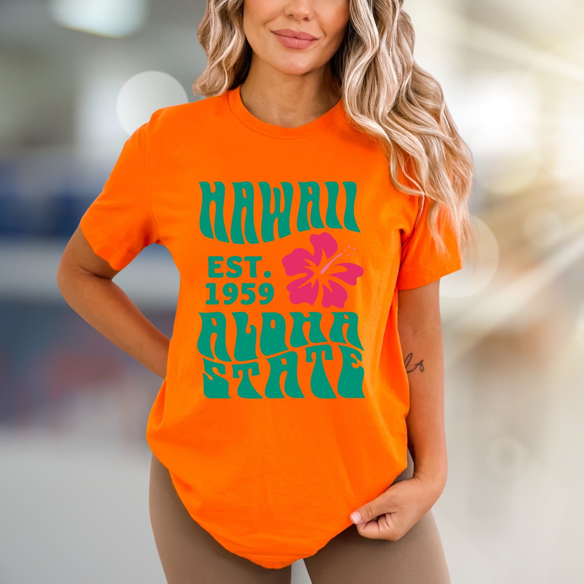 "HAWAII EST. 1959 Aloha State" Retro Beachy Graphic Tee, a Vacation Vibes Pick for Travelers