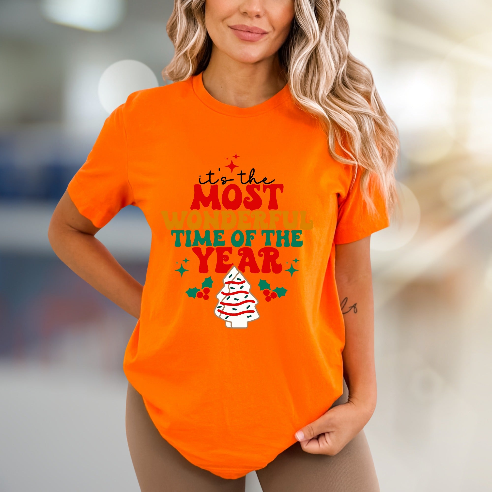"It's the Most Wonderful Time of the Year" Whimsical Christmas Tree Graphic Tee, a Festive Holiday Pick for Everyone