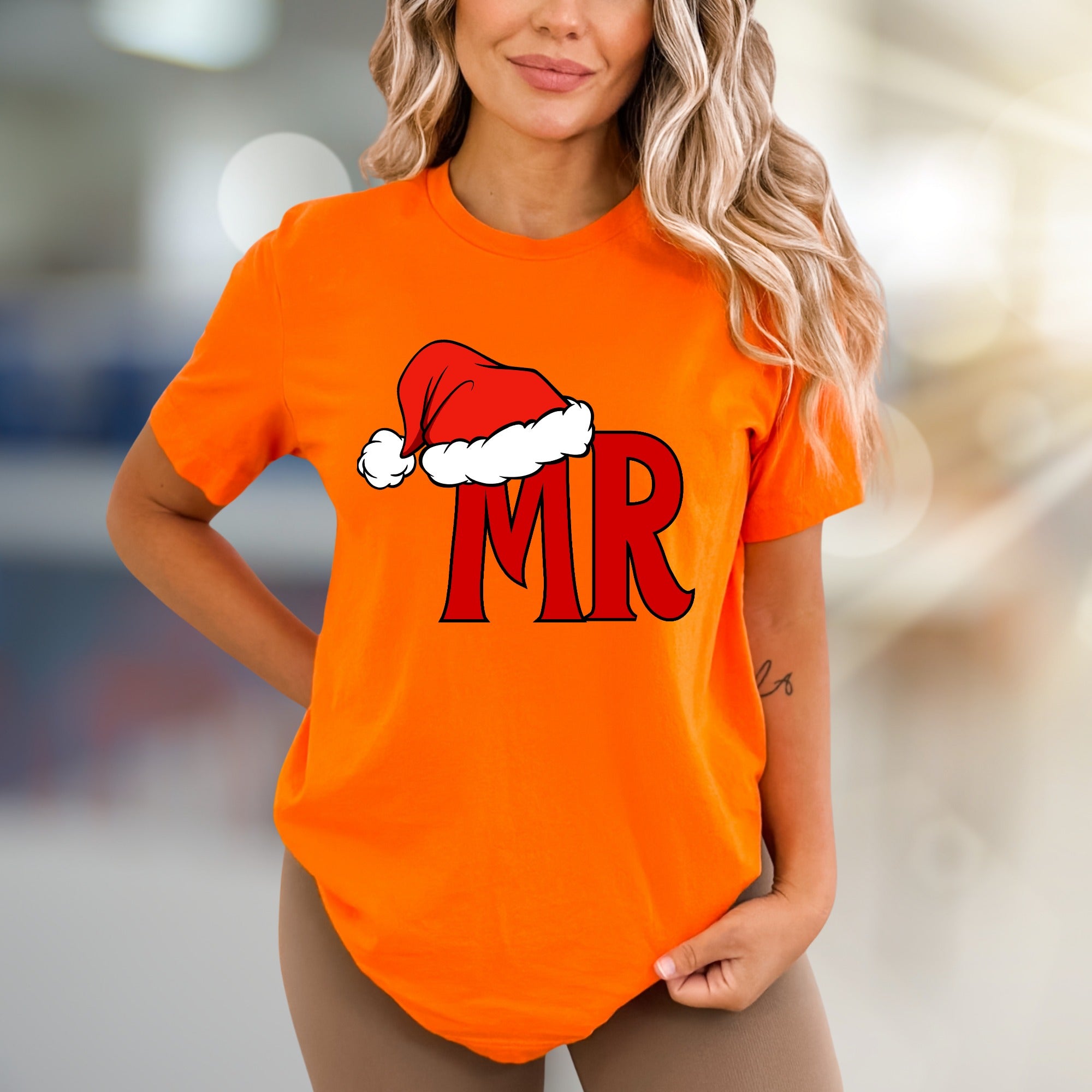 "MR" Santa Hat Christmas Graphic Tee, a Festive Holiday Pick for Couples