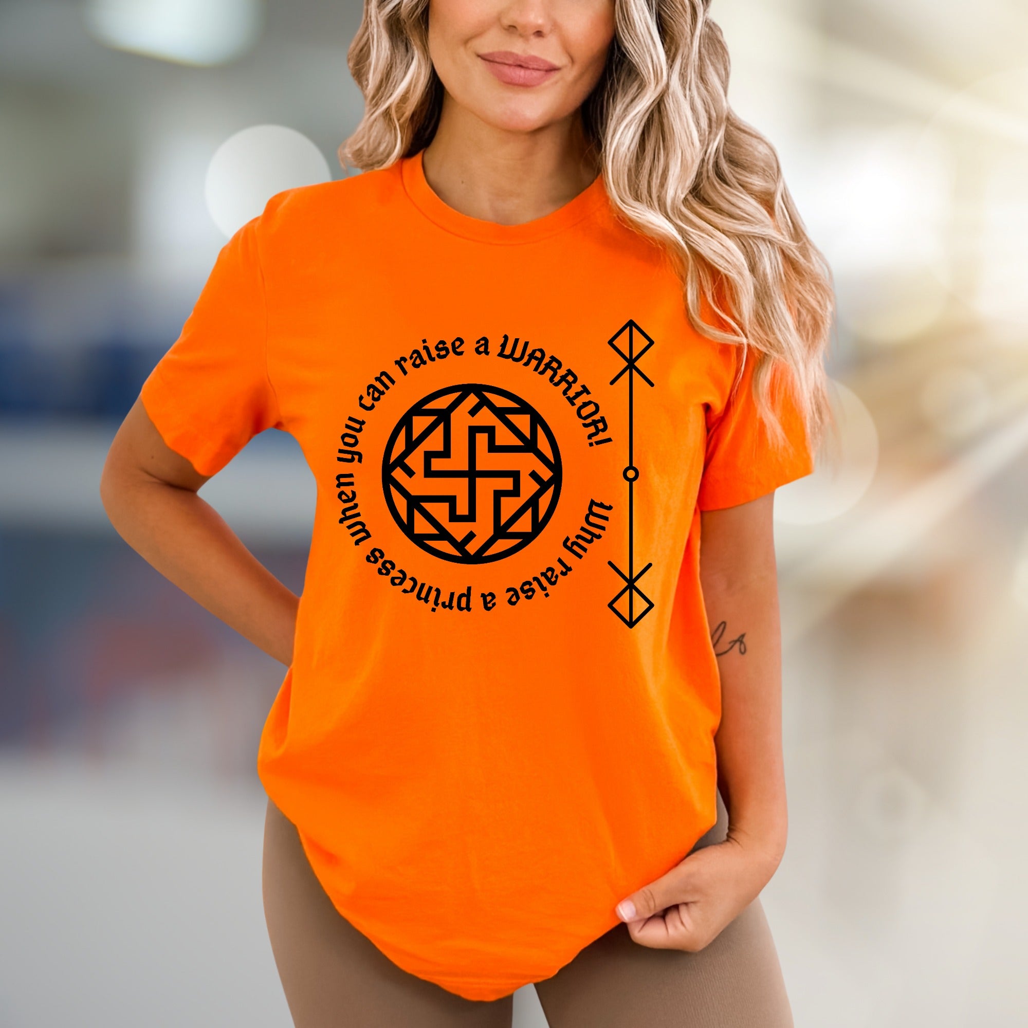 "Rai a Warrior" Empowering Rune Circle Graphic Tee, a Bold Statement for Modern Women