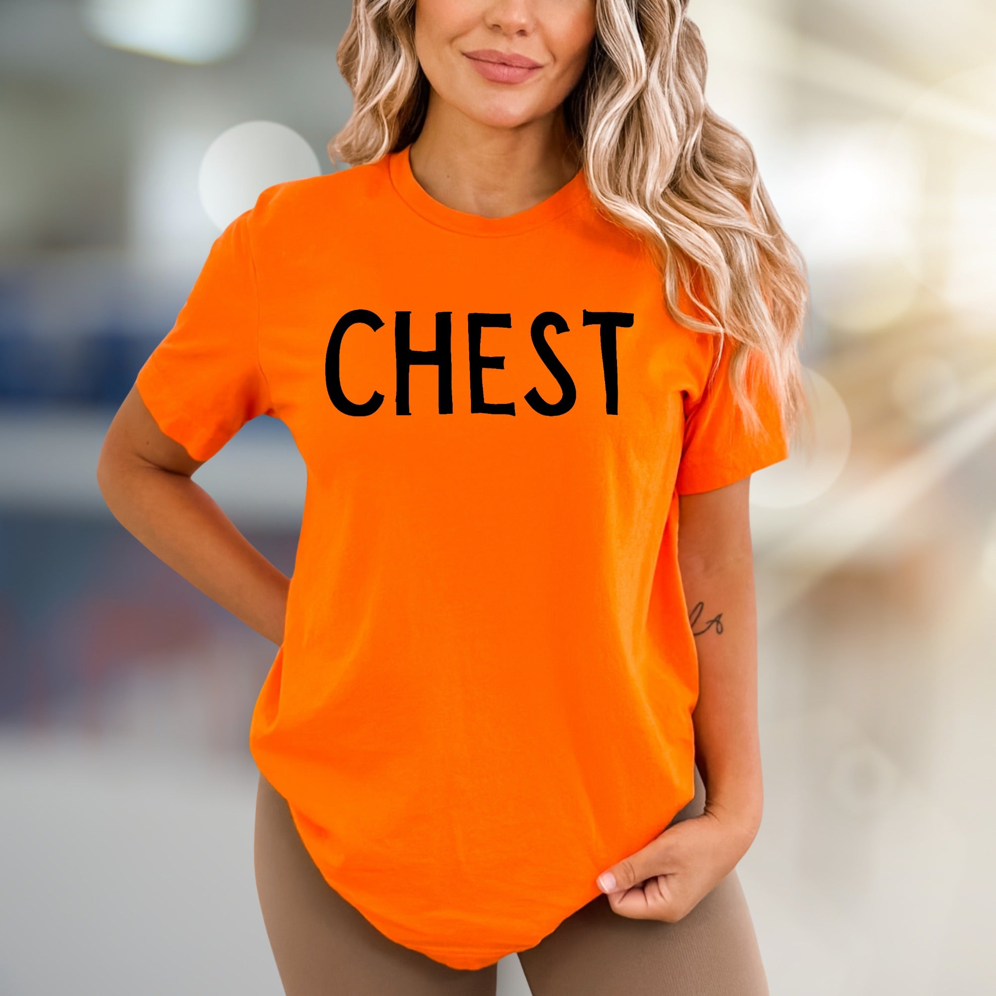 “CHEST” Funny Sarcastic Graphic Tee, A Humorous Pick for Gym Enthusiasts