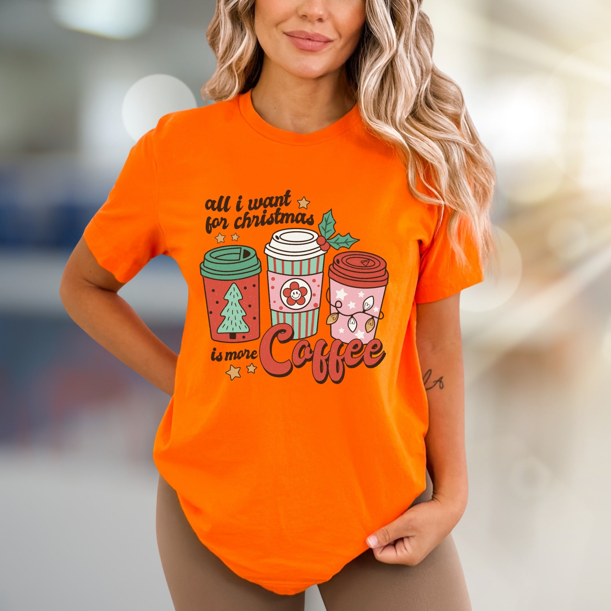 "All I Want For Christmas Is More Coffee" Festive Graphic Tee, A Cozy Holiday Pick for Coffee Lovers