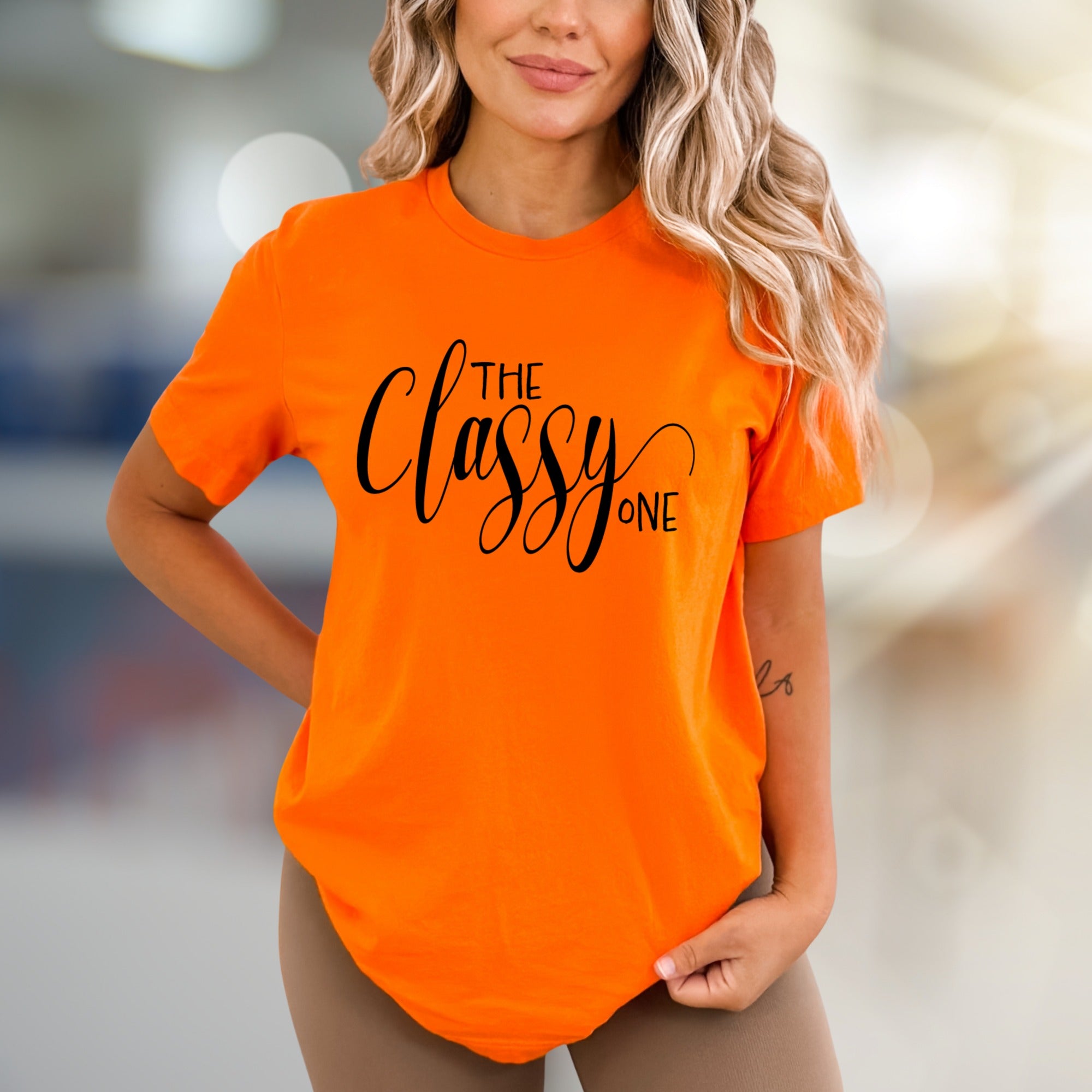 "THE Classy ONE" Elegant Script Graphic Tee, a Chic Statement for Her