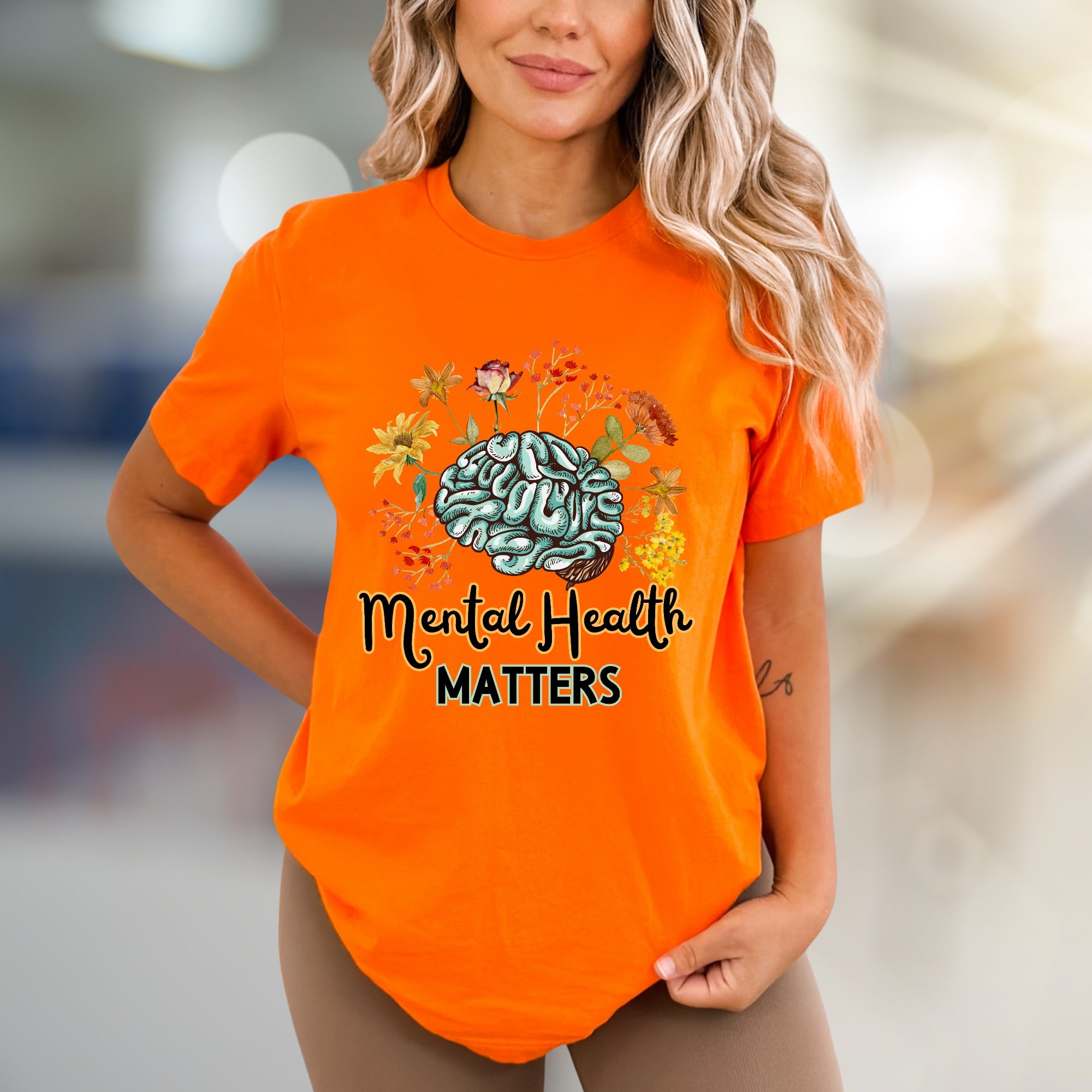 "Mental Health Matters" Floral Brain Graphic Tee, a Wellness Pick for Advocates