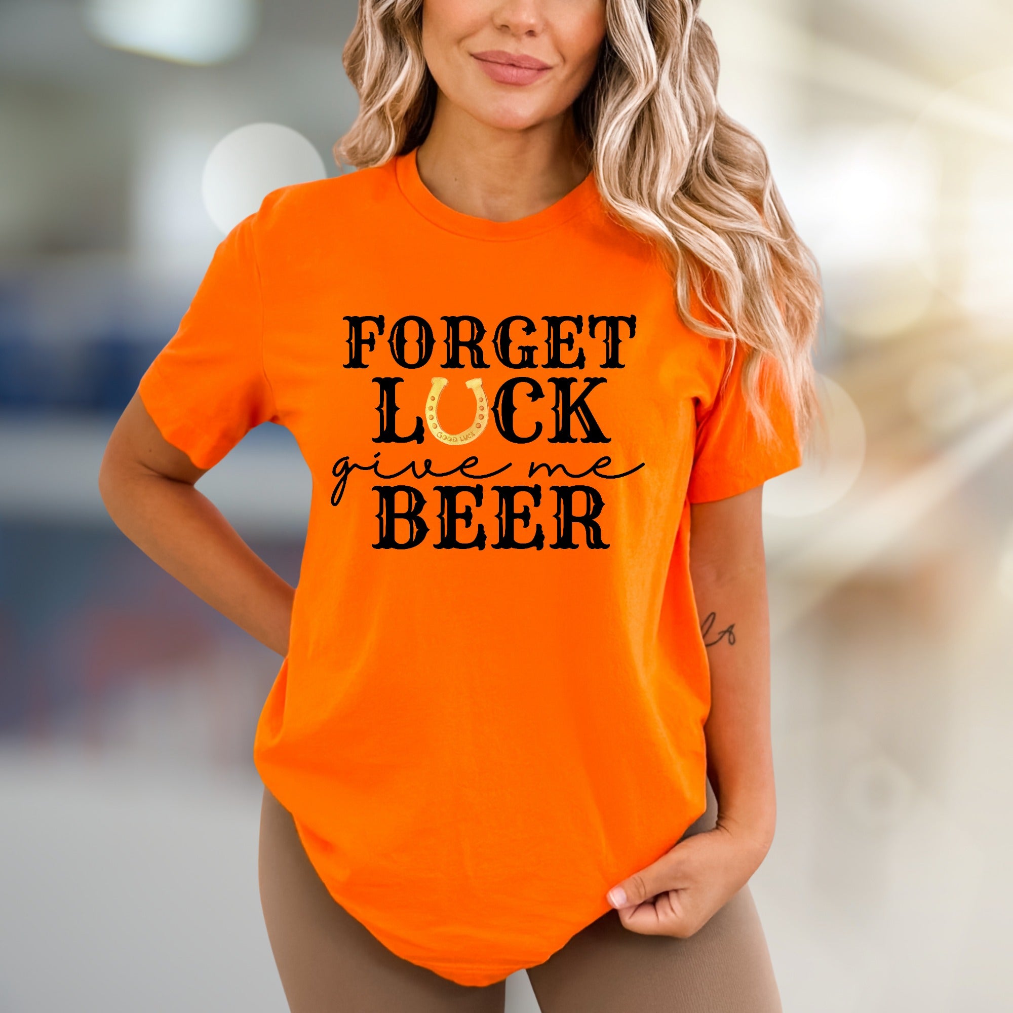 "Forget Luck Give Me Beer" Western Graphic Tee, a Bold Statement for Brew Lovers