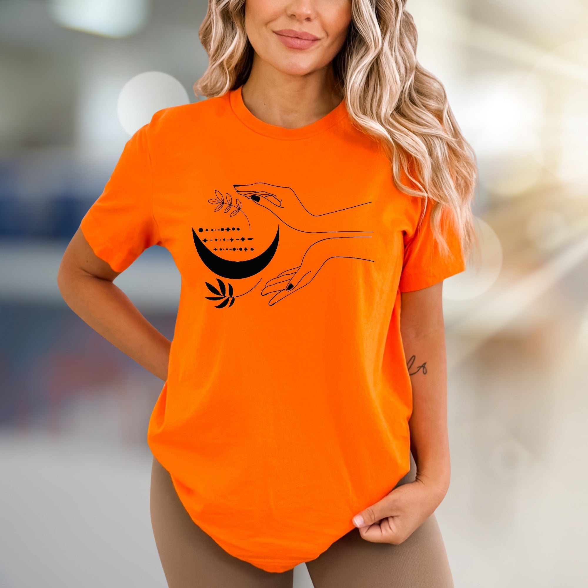 Moonlit Hands & Botanicals Graphic Tee, a Mystical Apparel for Spiritual Souls