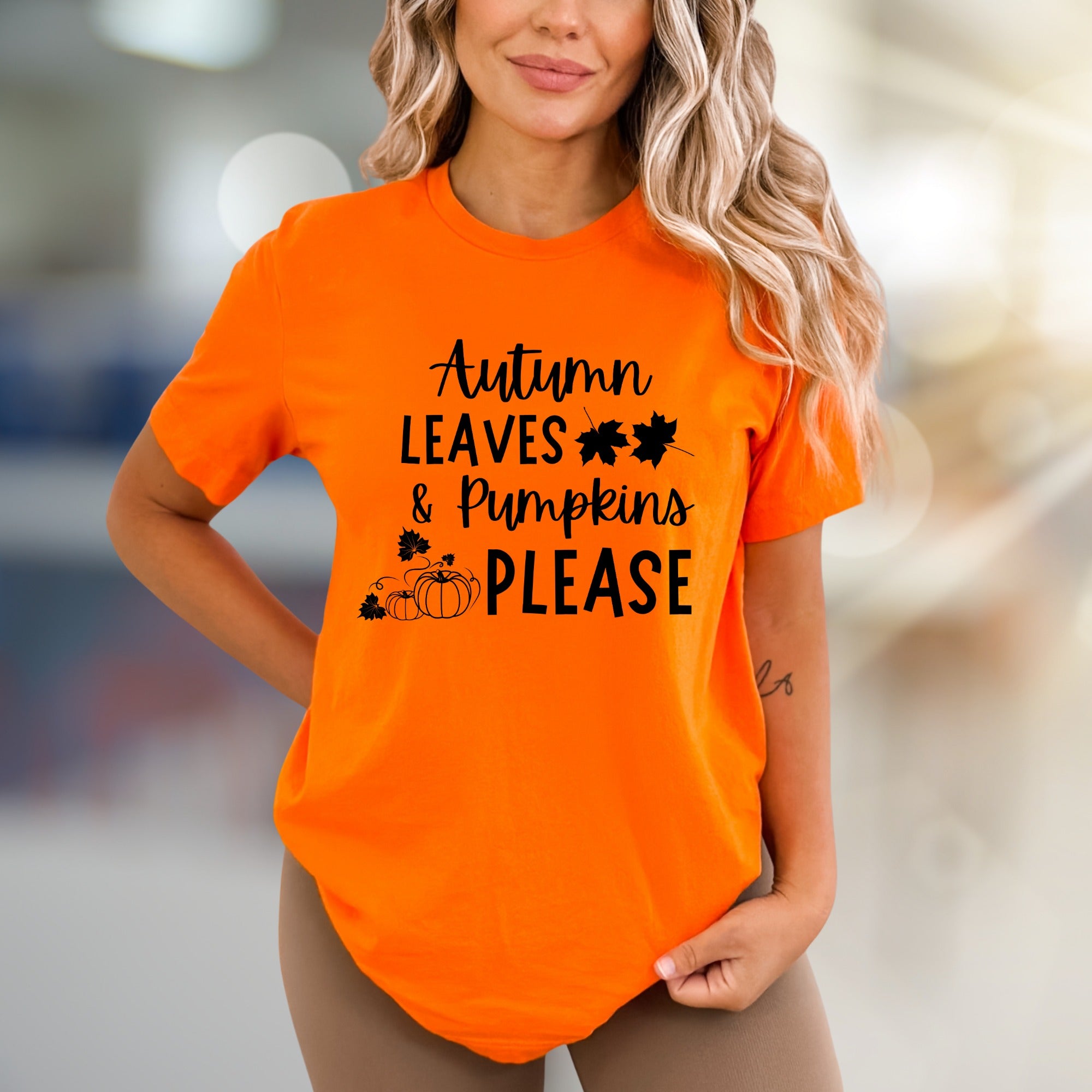 "Autumn Leaves & Pumpkins Please" Fall Graphic Tee, a Cozy Autumn Pick for Harvest Lovers