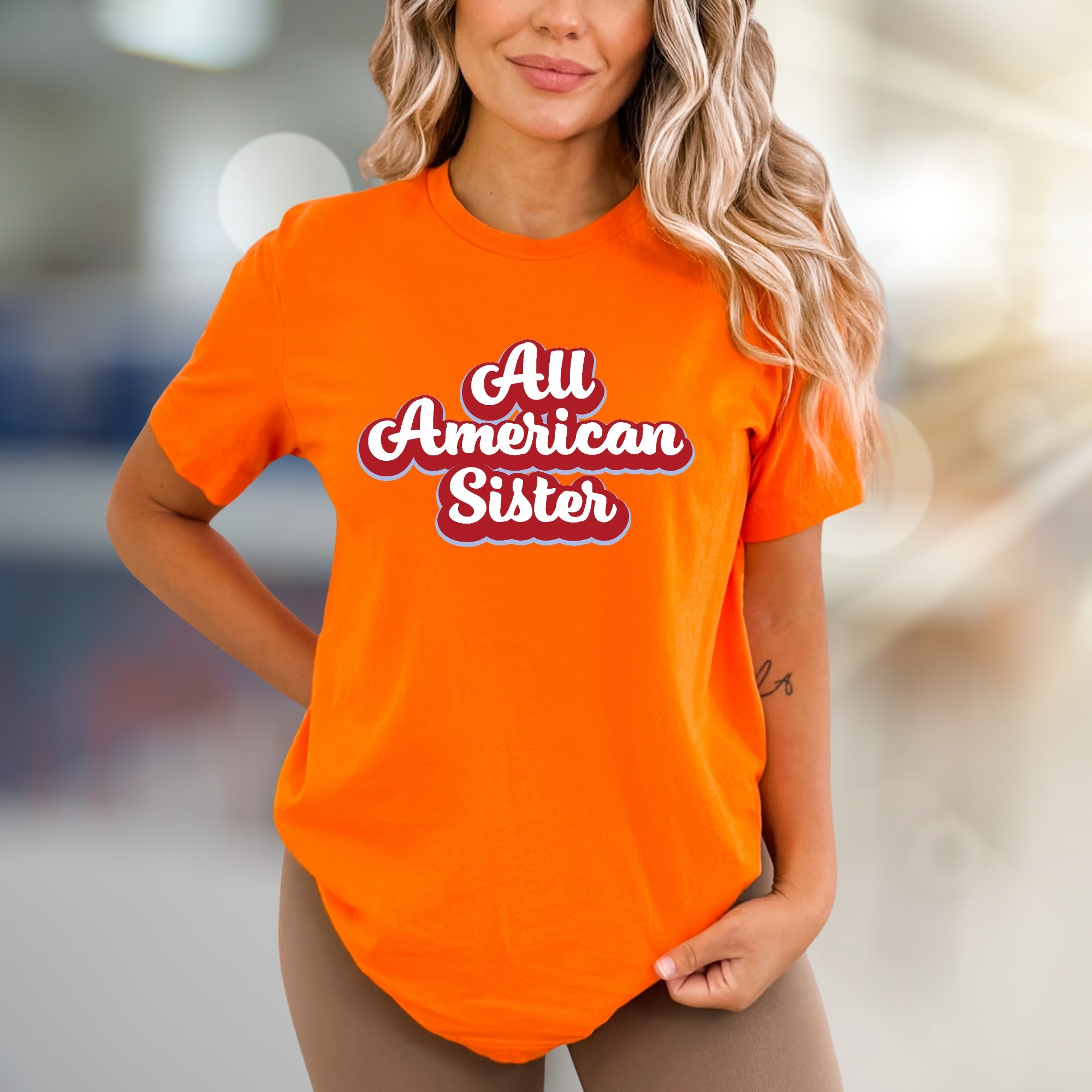 "All American Sister" Retro Graphic Tee, a Family Pride Pick for Sisters