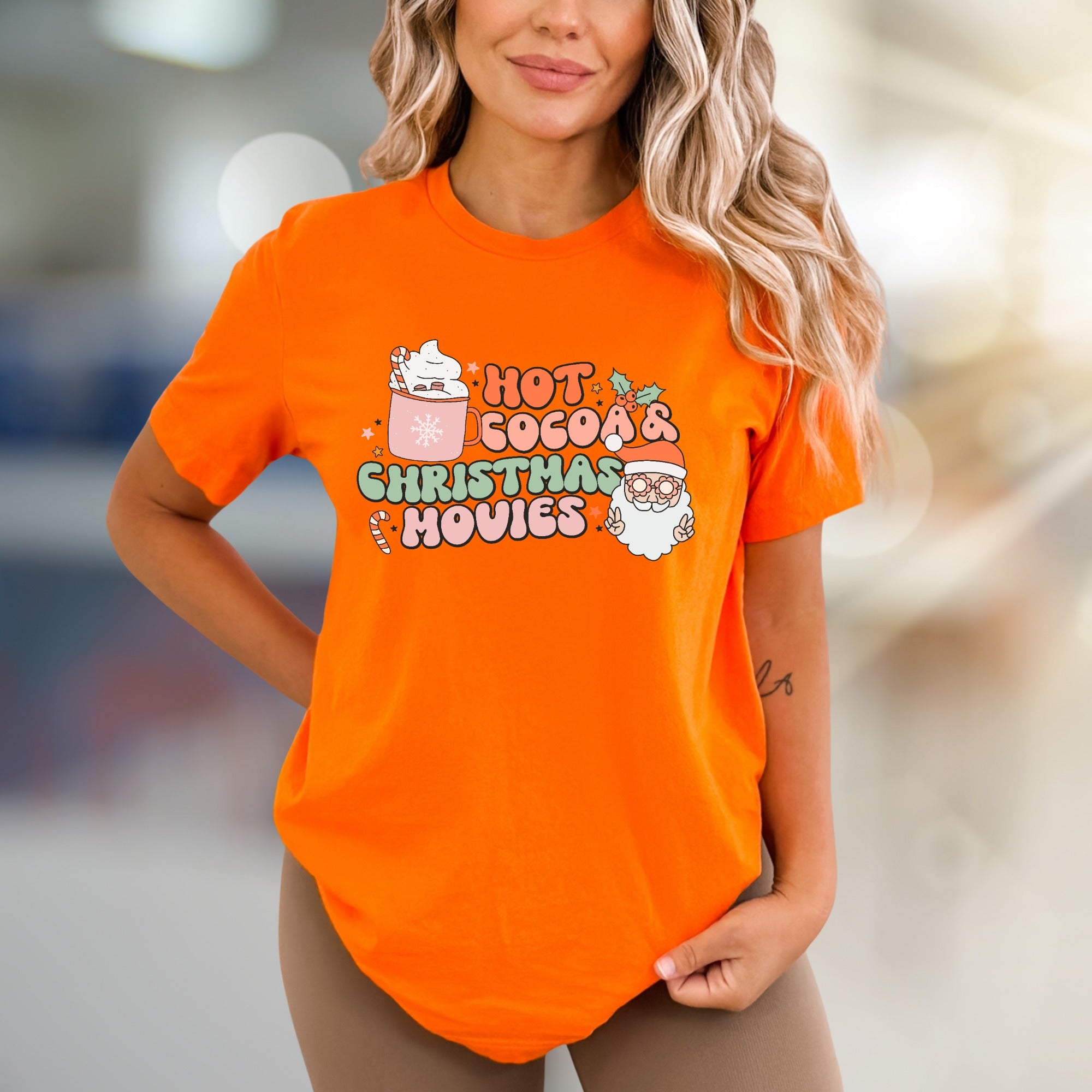 "Hot Cocoa & Christmas Movies" Retro Graphic Tee, a Festive Comfort Pick for Holiday Enthusiasts