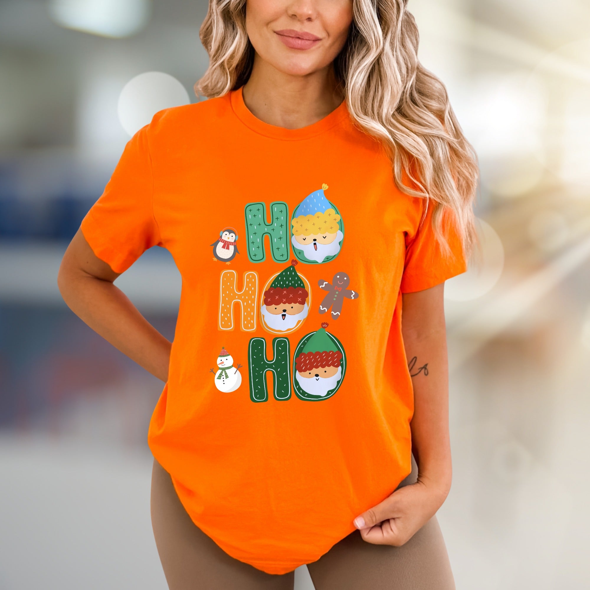 "HO HO HO" Christmas Characters Graphic Tee, a Festive Holiday Pick for Merrymakers
