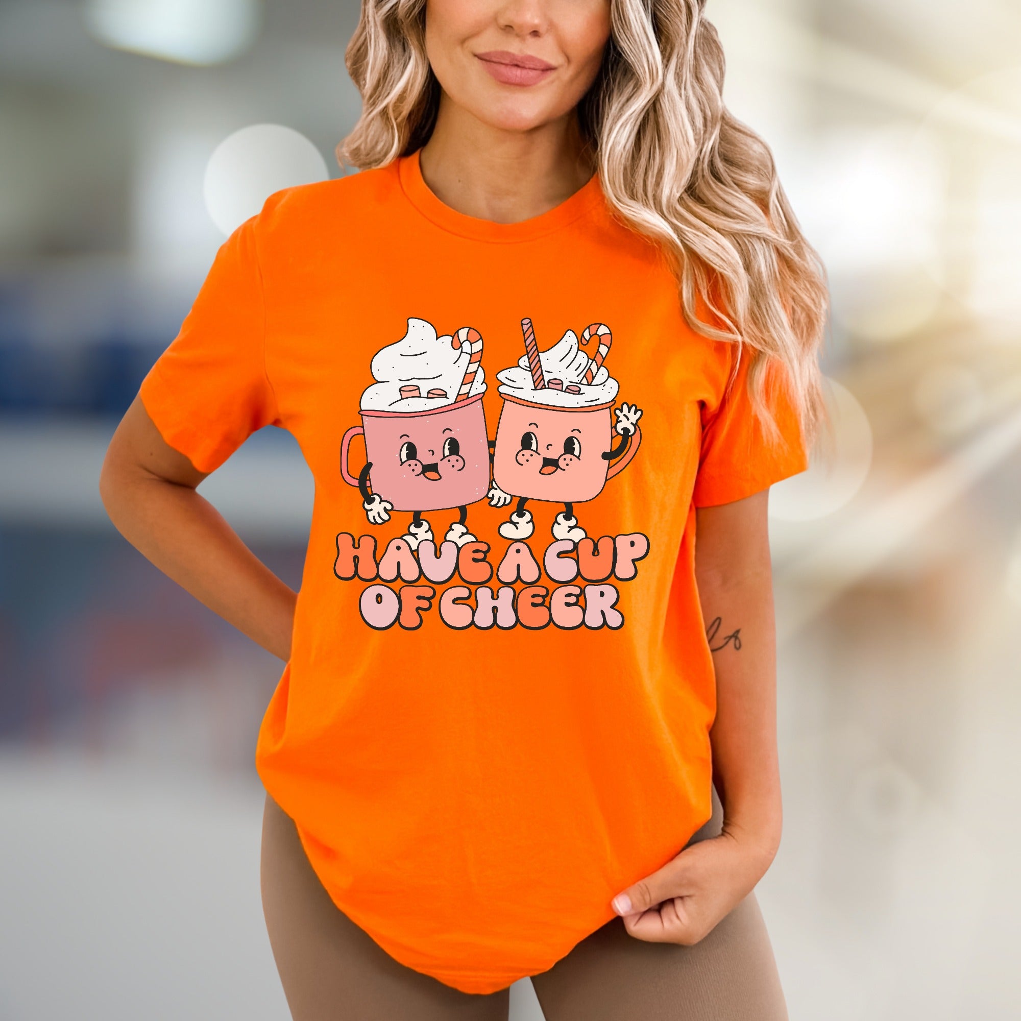 "Have a Cup of Cheer" Retro Hot Cocoa Graphic Tee, a Winter Cozy Pick for Enthusiasts