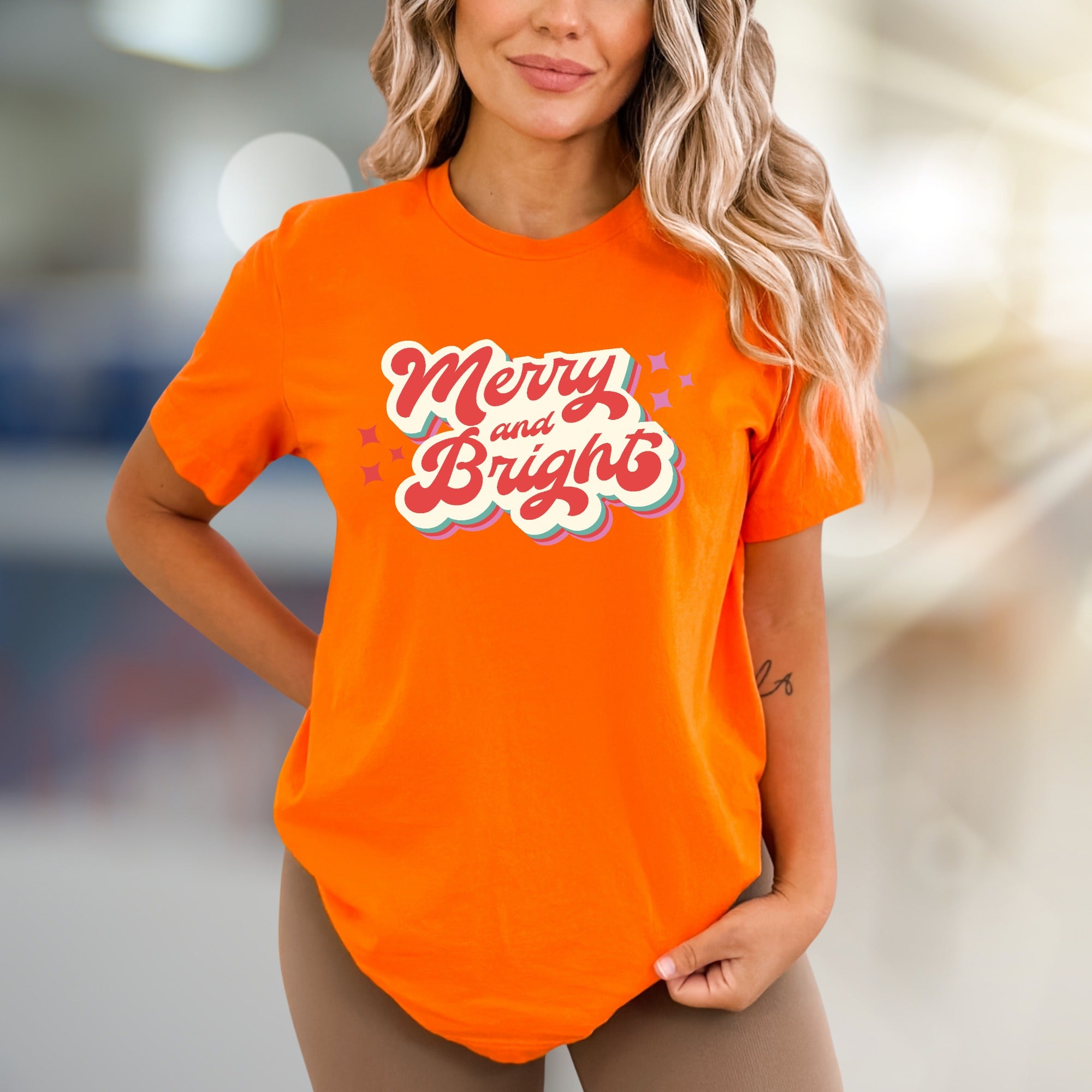 "Merry and Bright" Retro Holiday Graphic Tee, a Festive Pick for Joyful Souls