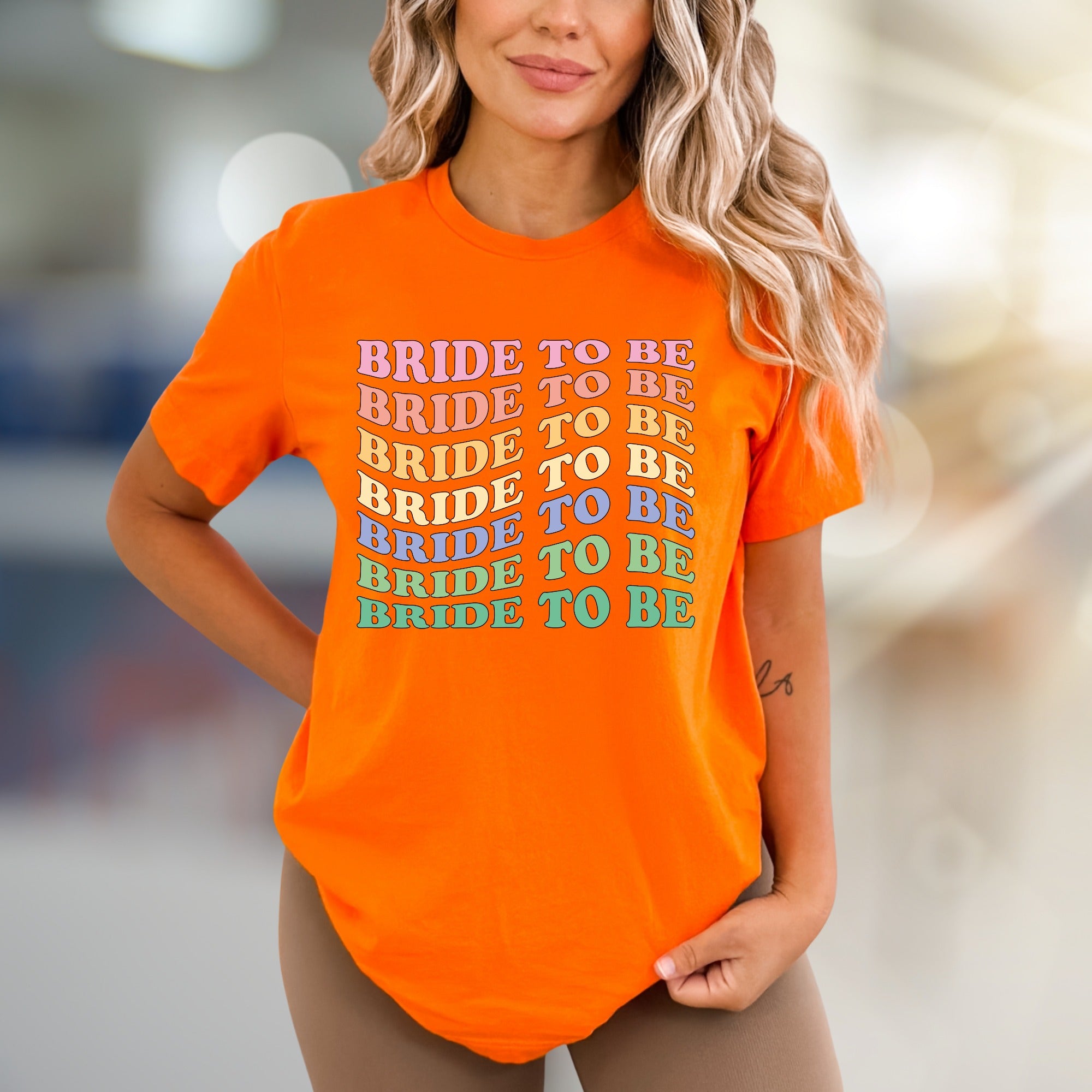 "BRIDE TO BE" Retro Rainbow Graphic Tee, a Bridal Celebration Pick for Future Wives
