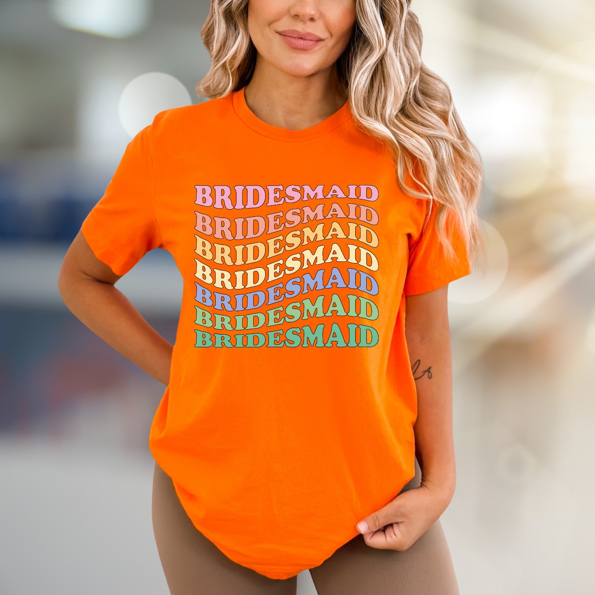 “Bridesmaid” Wavy Text Graphic Tee, a Bachelorette Party Pick for the Bridal Squad