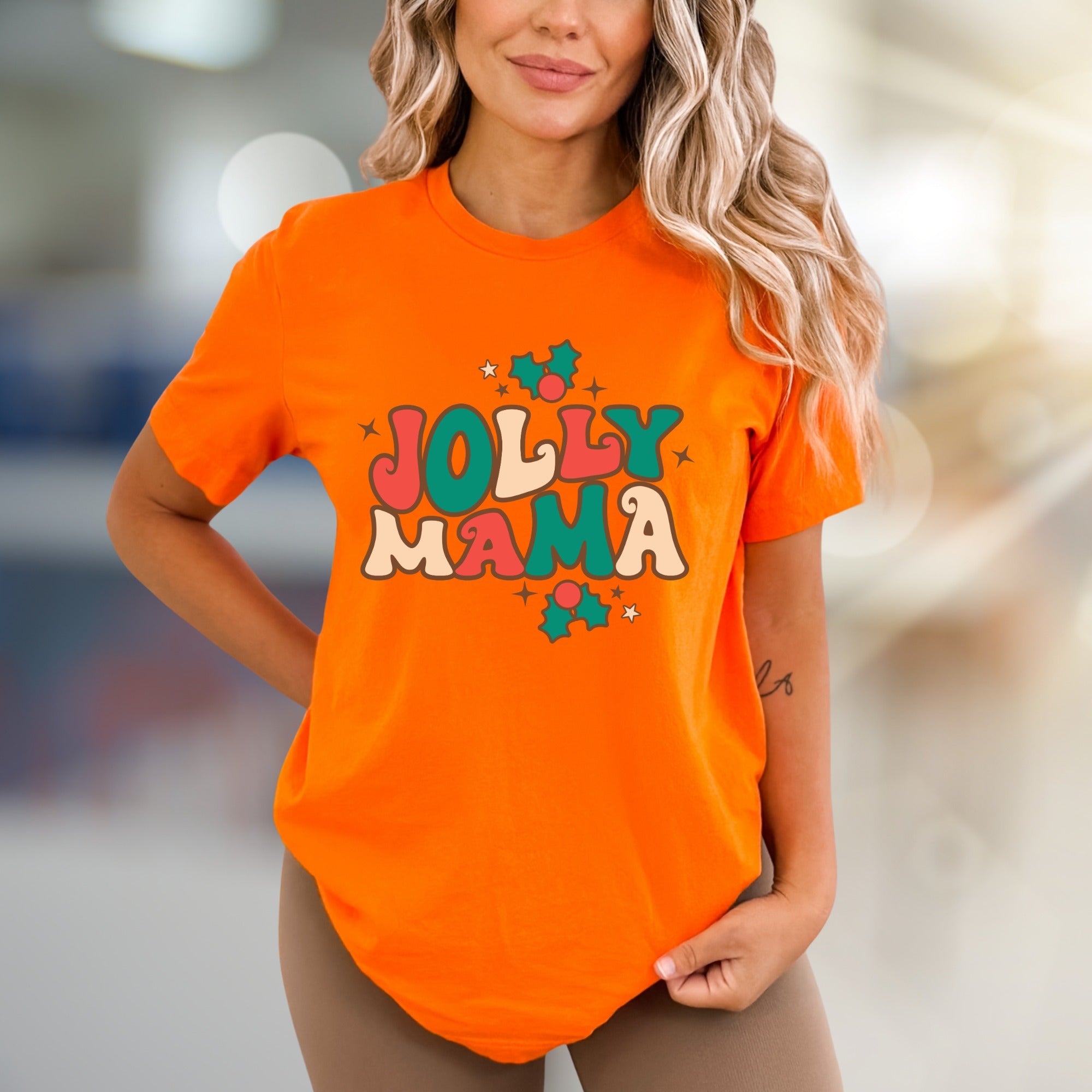 "Jolly Mama" Retro Christmas Graphic Tee, a Festive Pick for Merry Moms