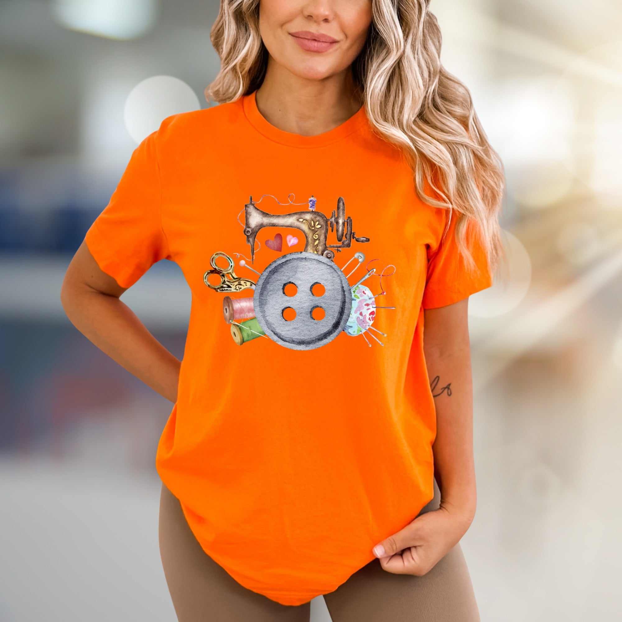 Sewing Machine & Crafty Button Graphic Tee, a Hobbyist's Style Pick for Creators